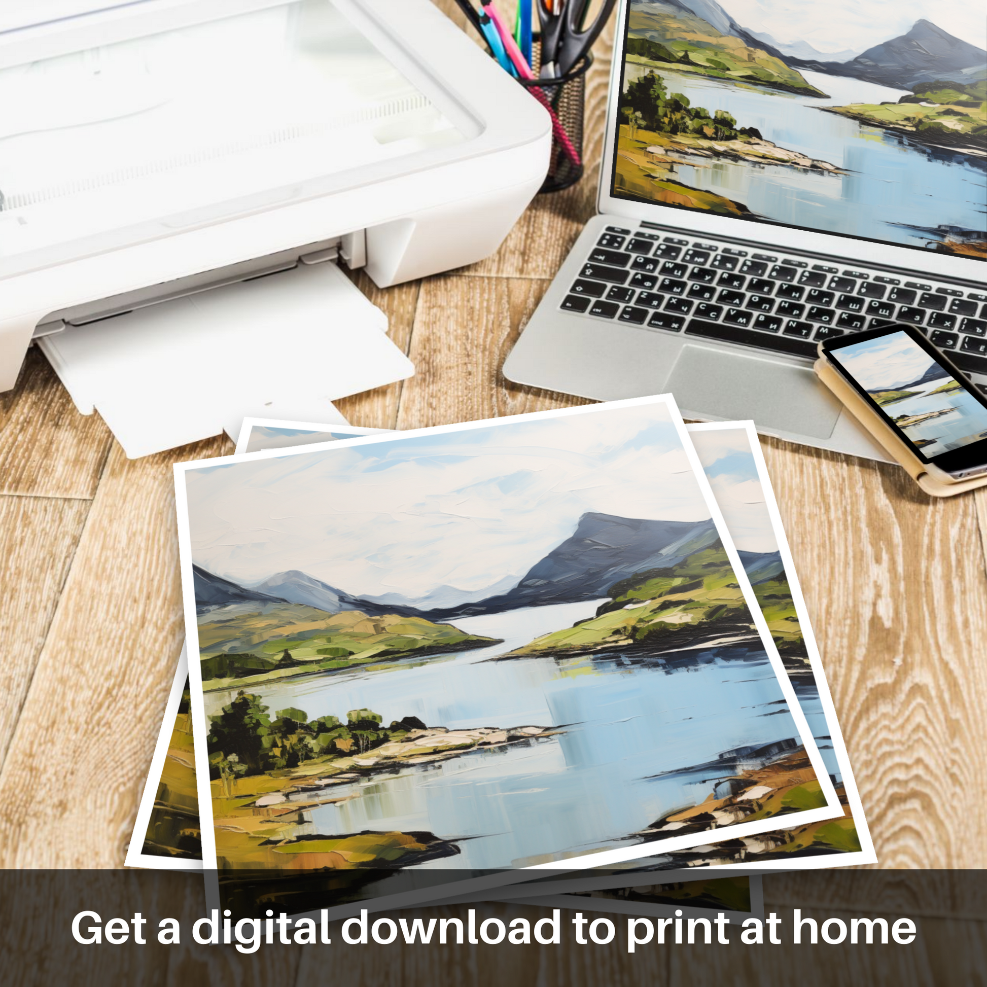 Downloadable and printable picture of Loch Glencoul, Sutherland in summer