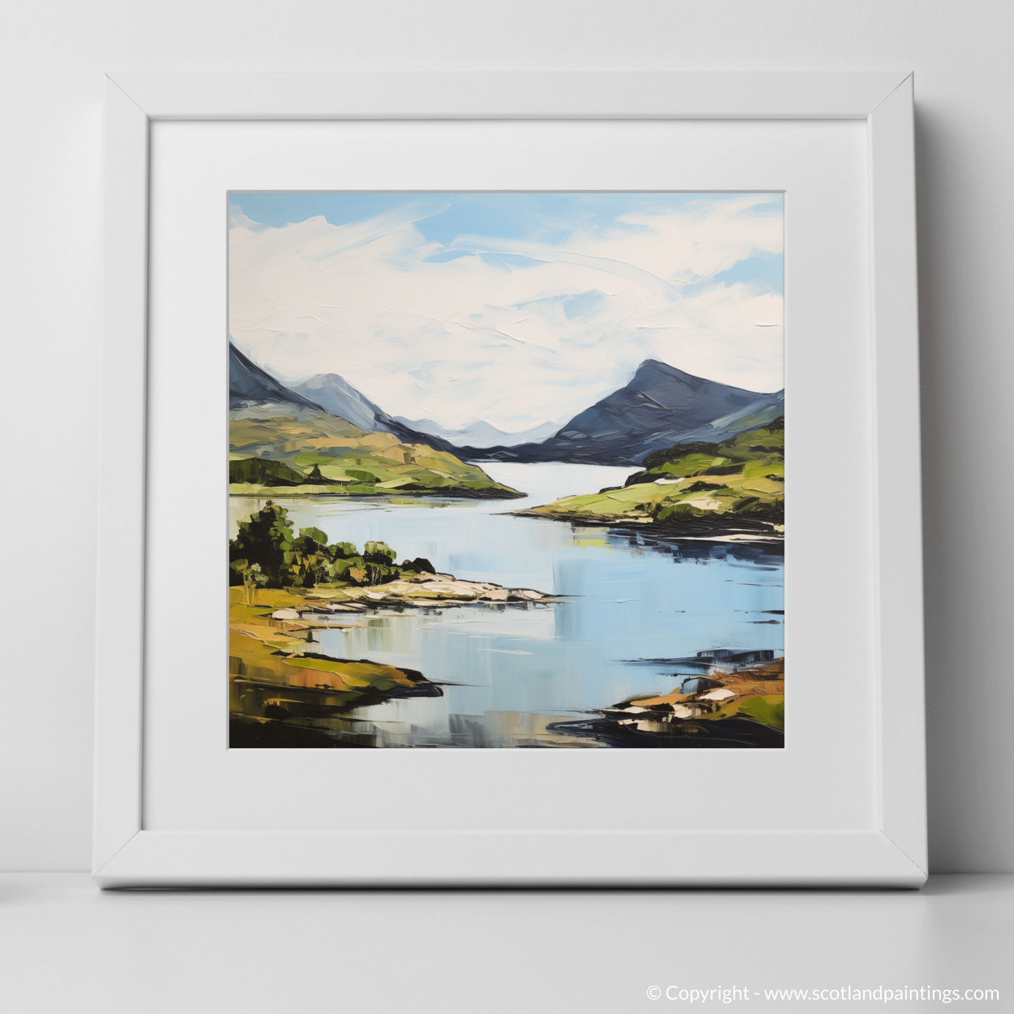 Art Print of Loch Glencoul, Sutherland in summer with a white frame