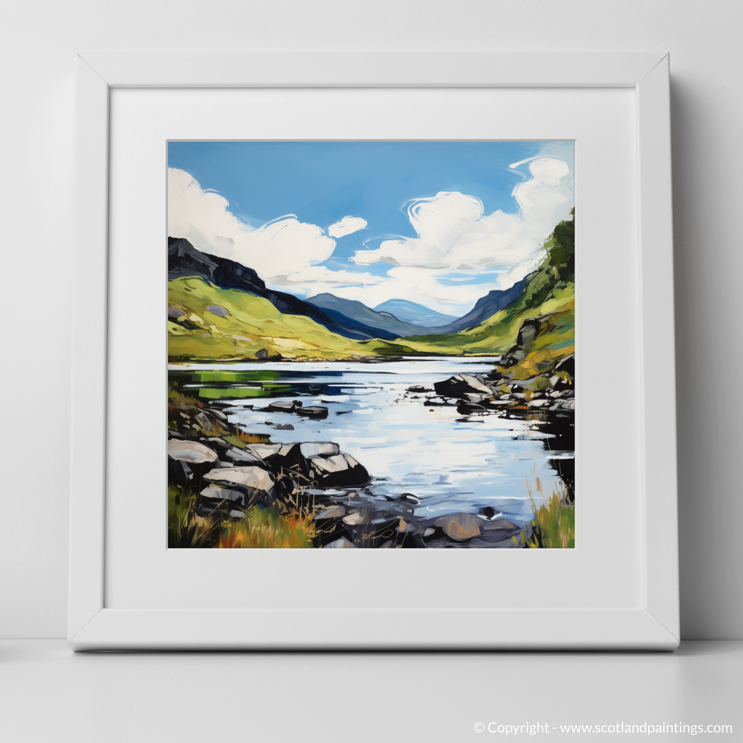 Art Print of Loch Glencoul, Sutherland in summer with a white frame