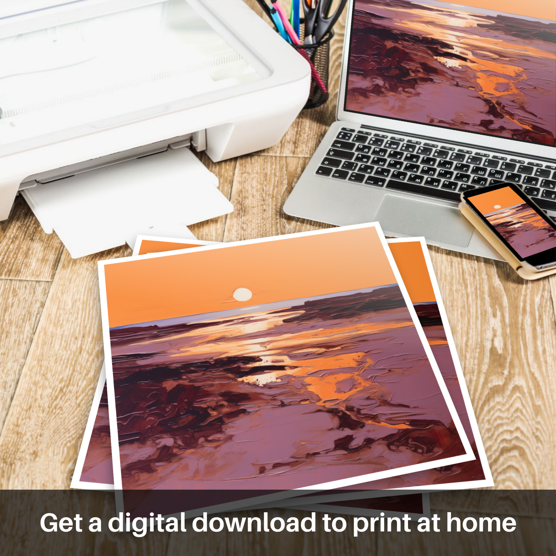 Downloadable and printable picture of Balmedie Beach at golden hour