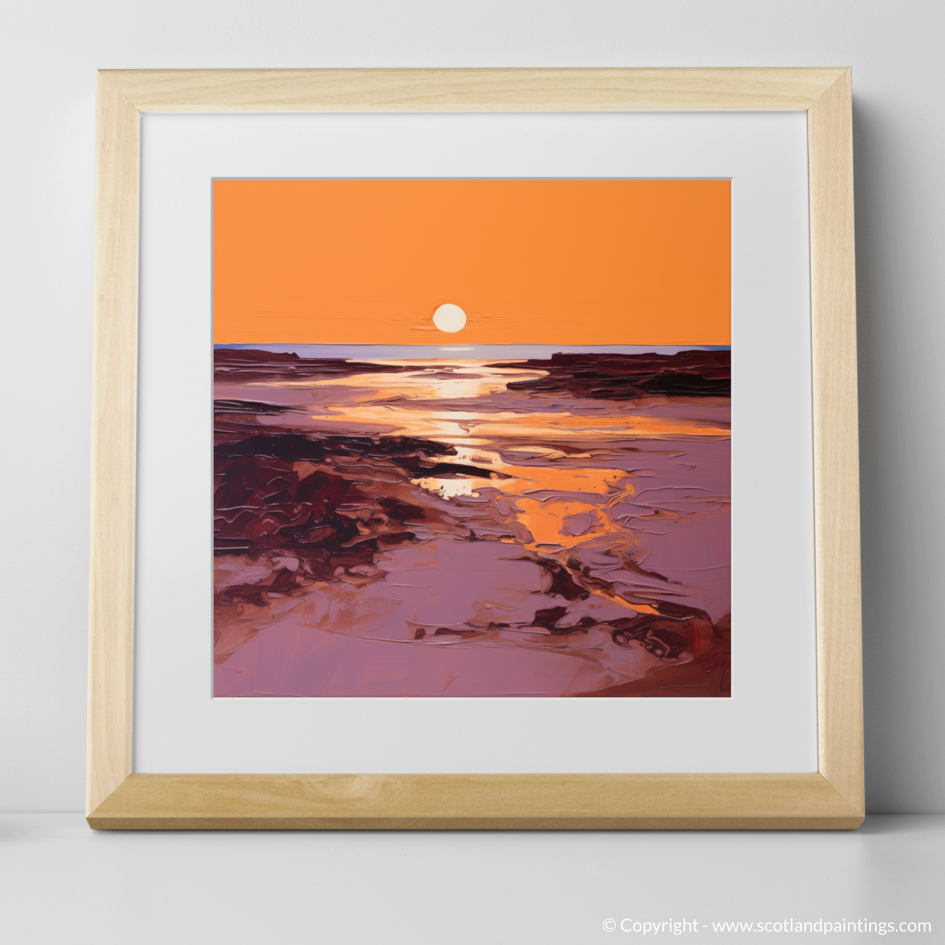 Art Print of Balmedie Beach at golden hour with a natural frame