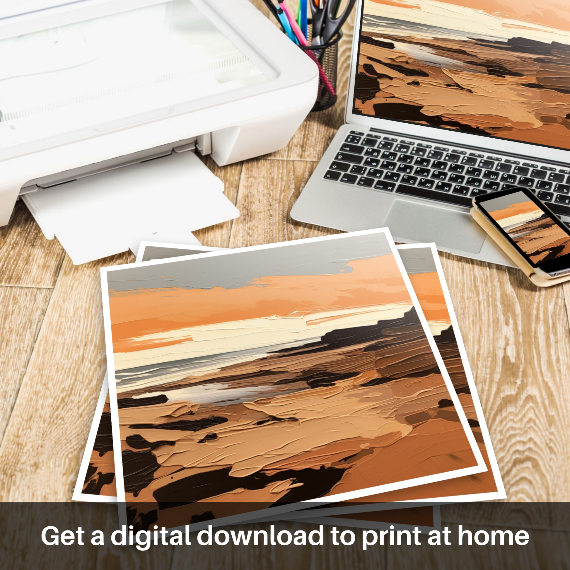 Downloadable and printable picture of Balmedie Beach at golden hour