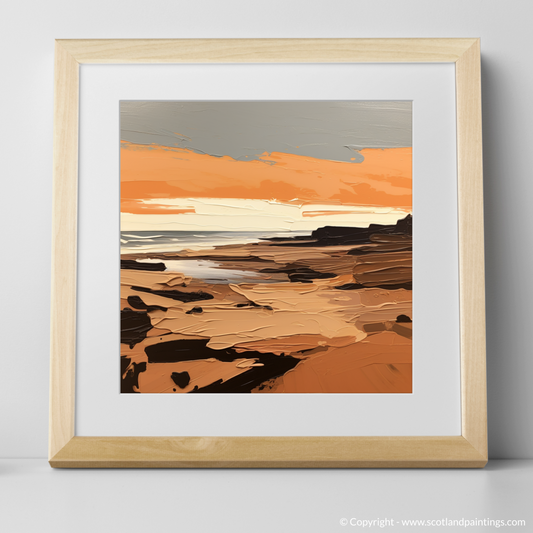 Art Print of Balmedie Beach at golden hour with a natural frame