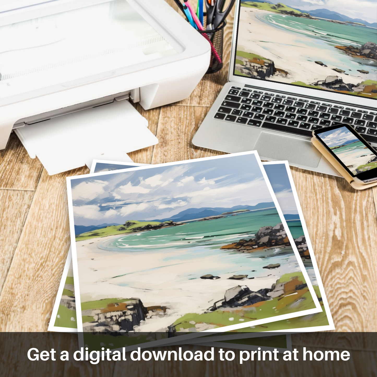 Downloadable and printable picture of Mellon Udrigle Beach, Wester Ross in summer