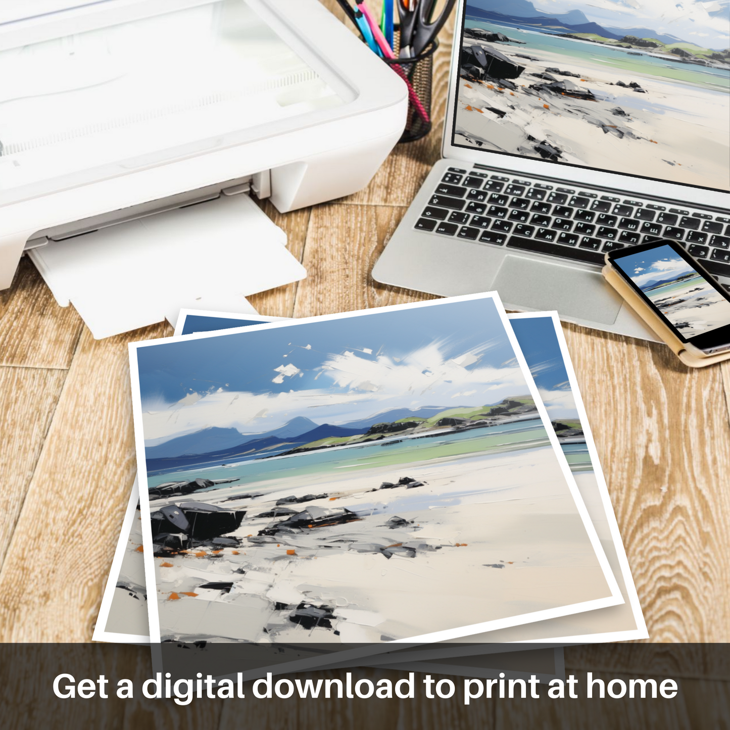 Downloadable and printable picture of Mellon Udrigle Beach, Wester Ross in summer