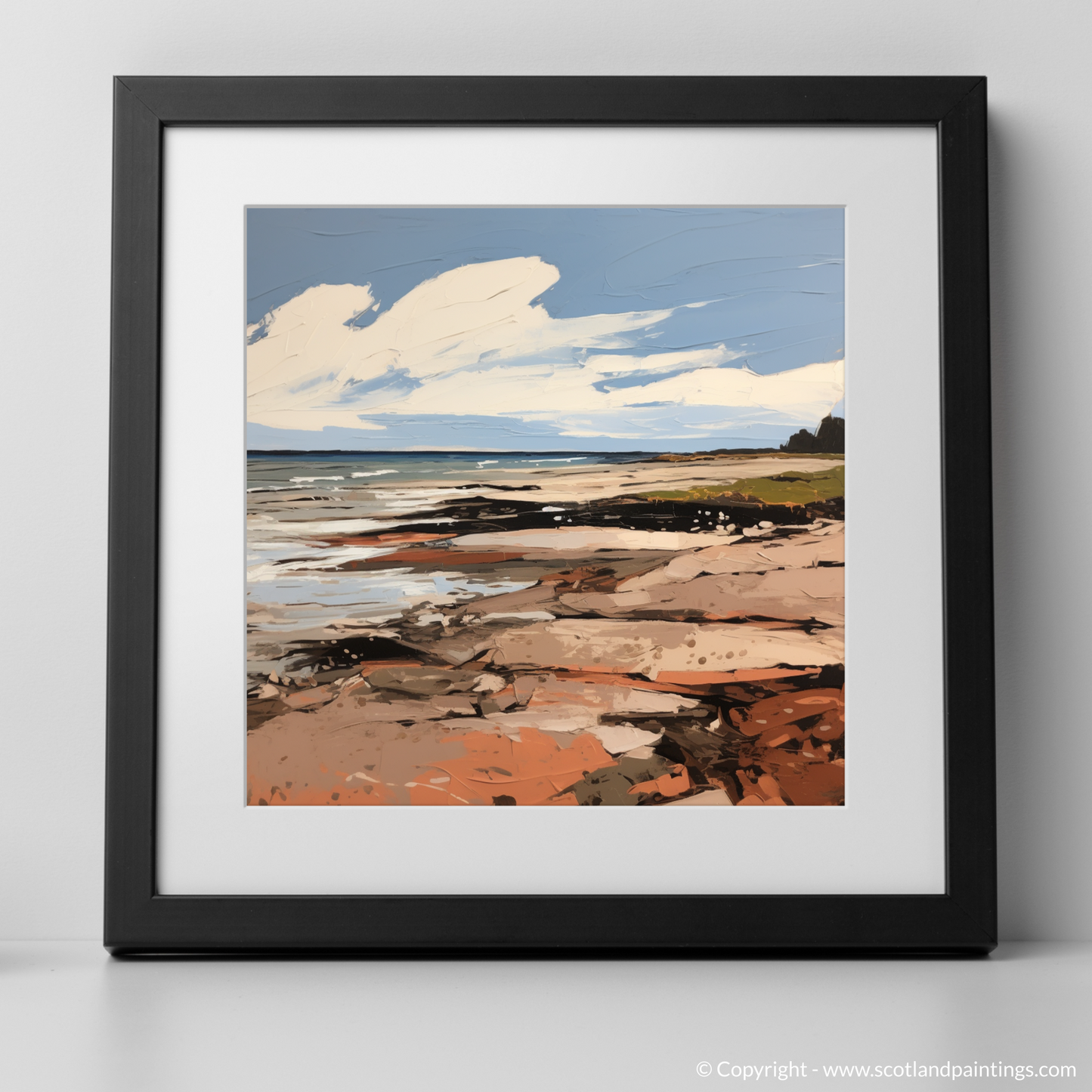 Art Print of Longniddry Beach, East Lothian in summer with a black frame