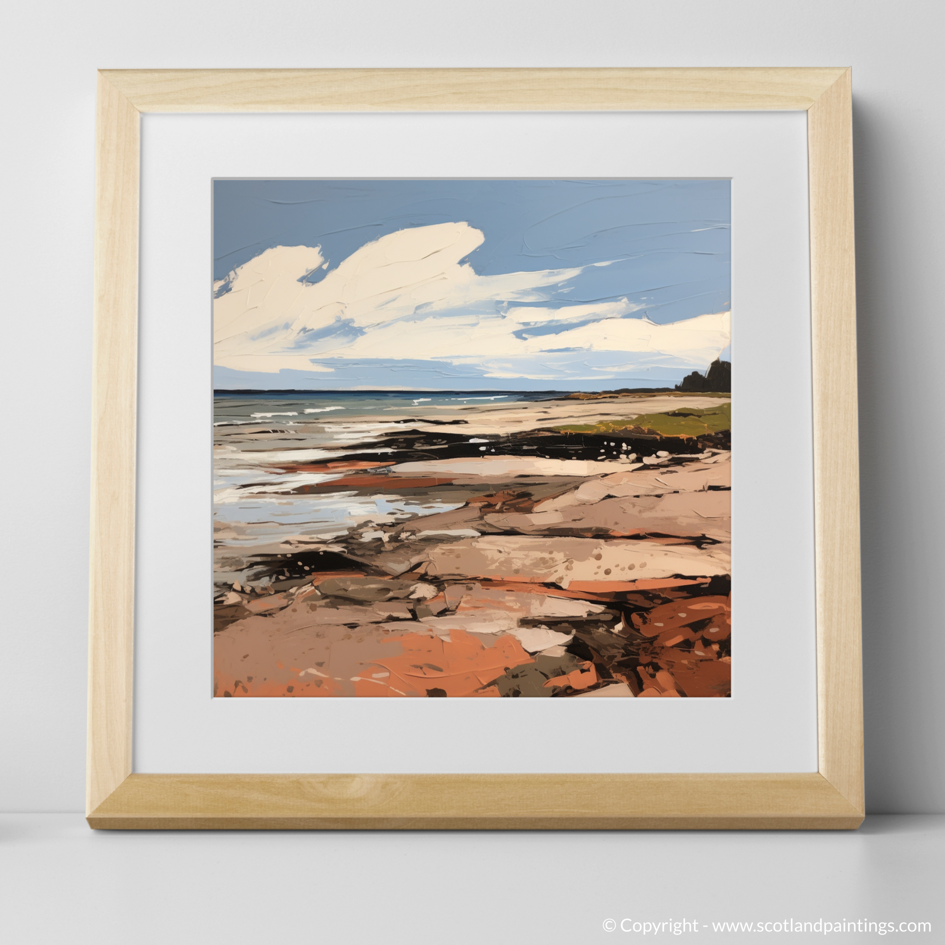 Art Print of Longniddry Beach, East Lothian in summer with a natural frame