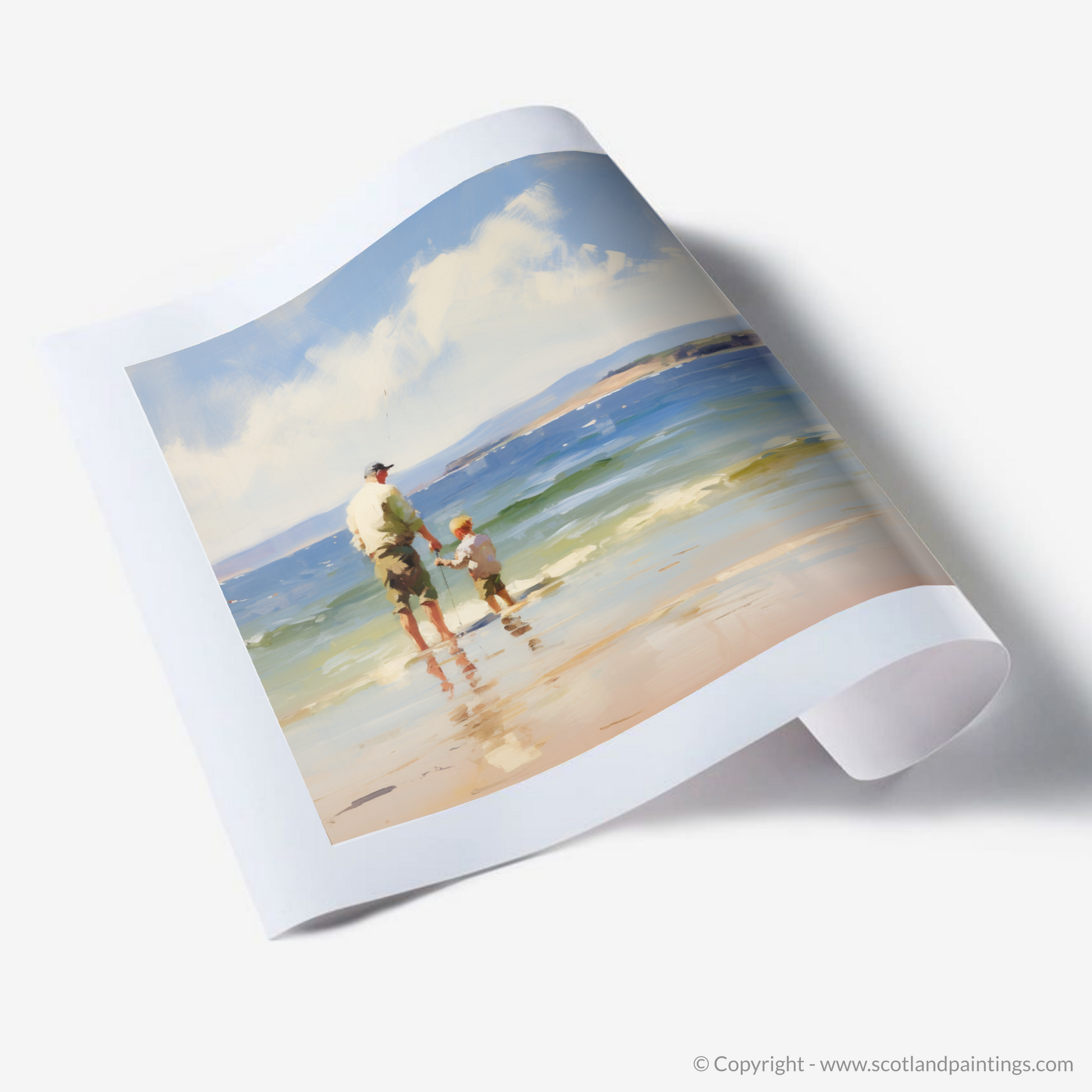 Art Print of A dad and son fishing at Rosemarkie Beach