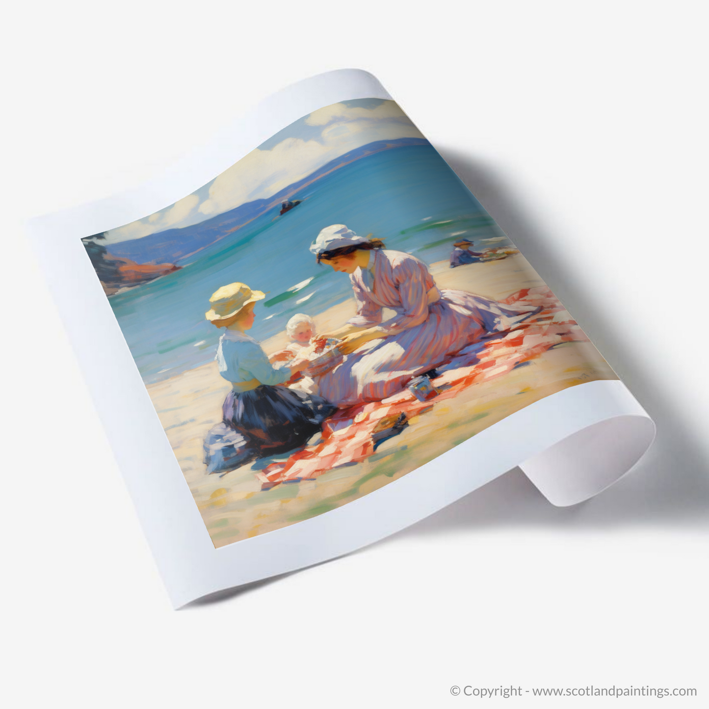 Art Print of A mum and daughter having a picnic at Oban Beach