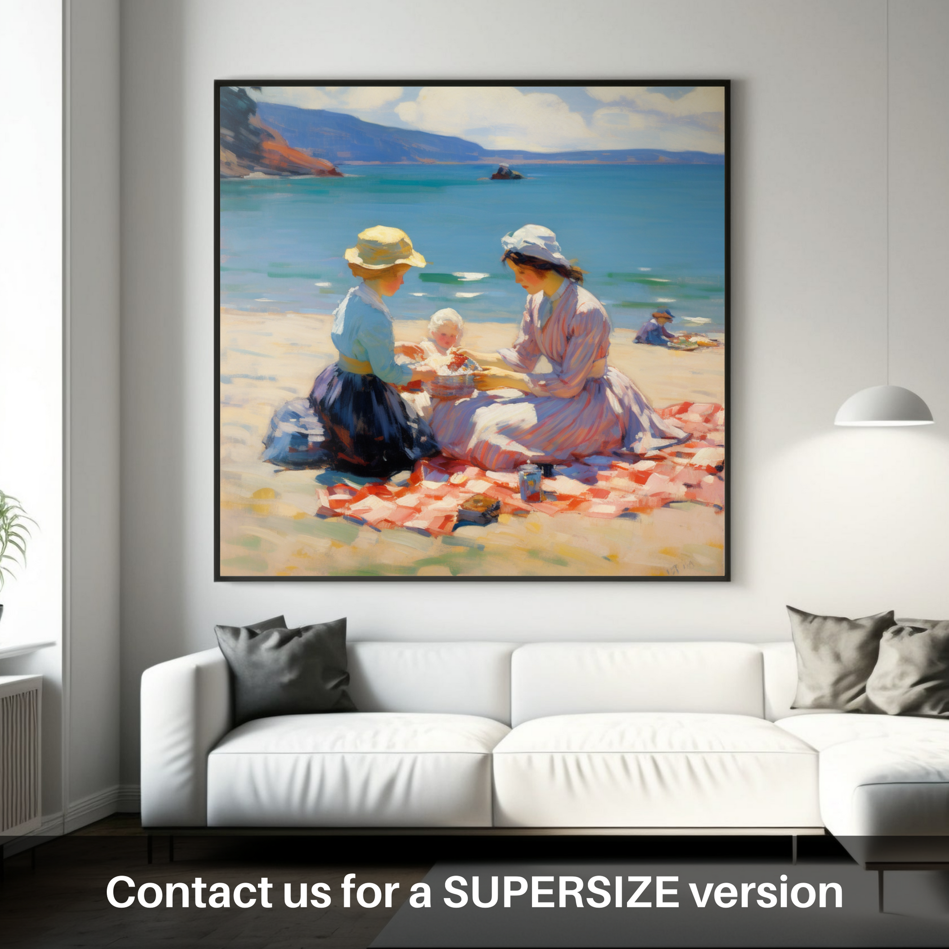 Huge supersize print of A mum and daughter having a picnic at Oban Beach