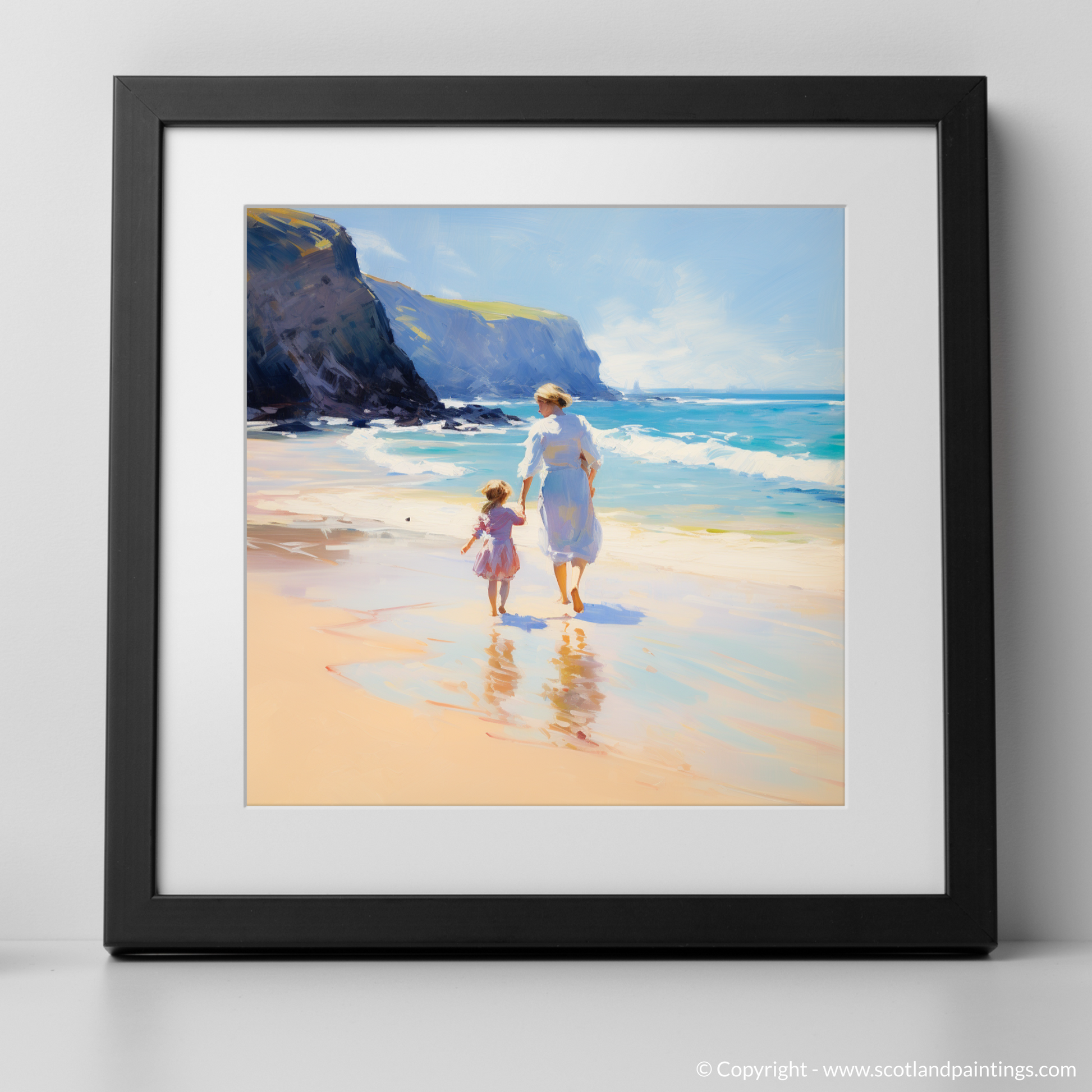 Art Print of A mum and daughter exploring Sandwood Bay with a black frame