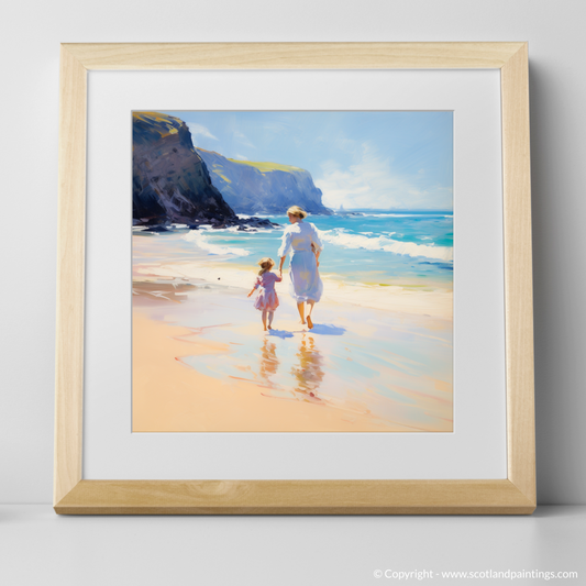 Art Print of A mum and daughter exploring Sandwood Bay with a natural frame