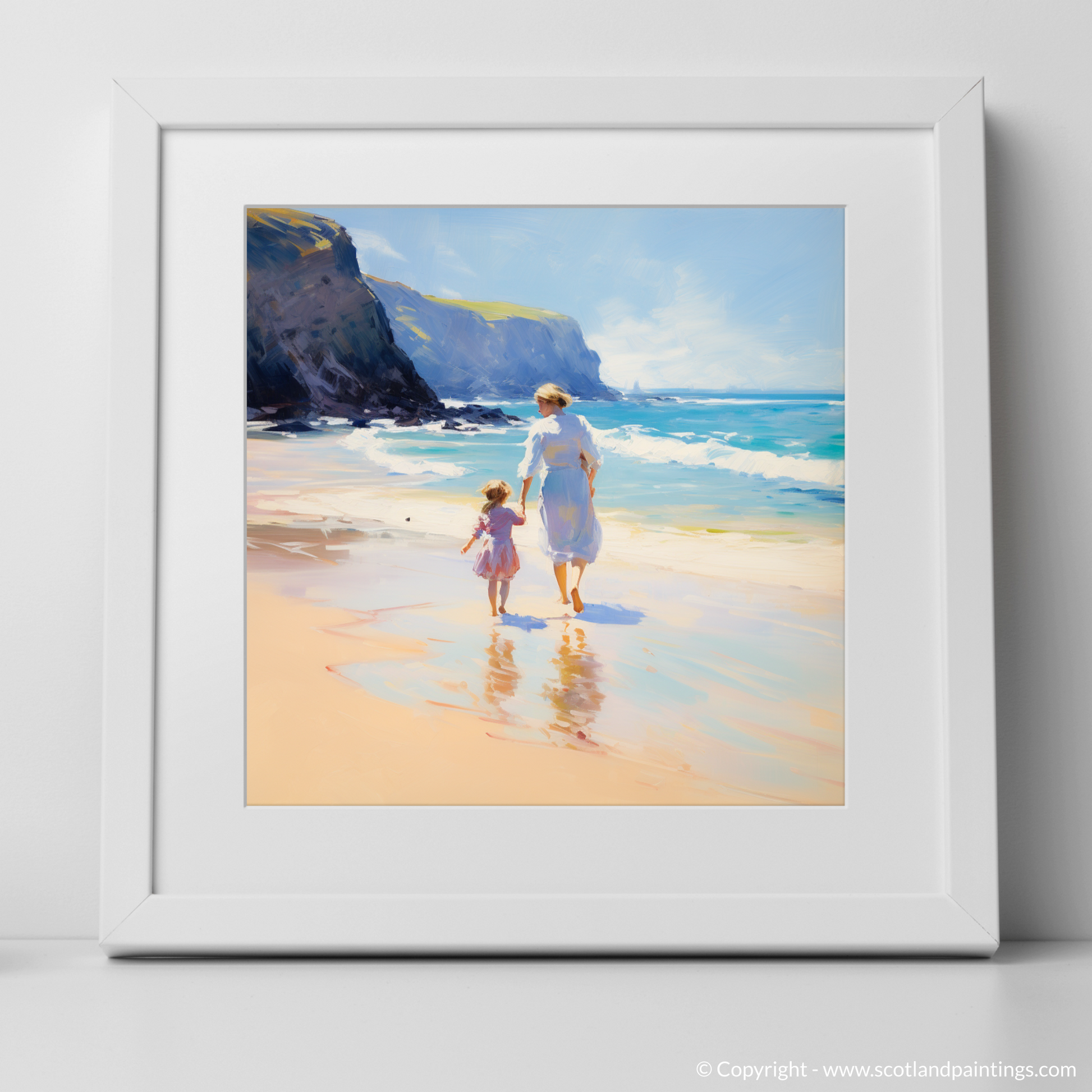 Art Print of A mum and daughter exploring Sandwood Bay with a white frame