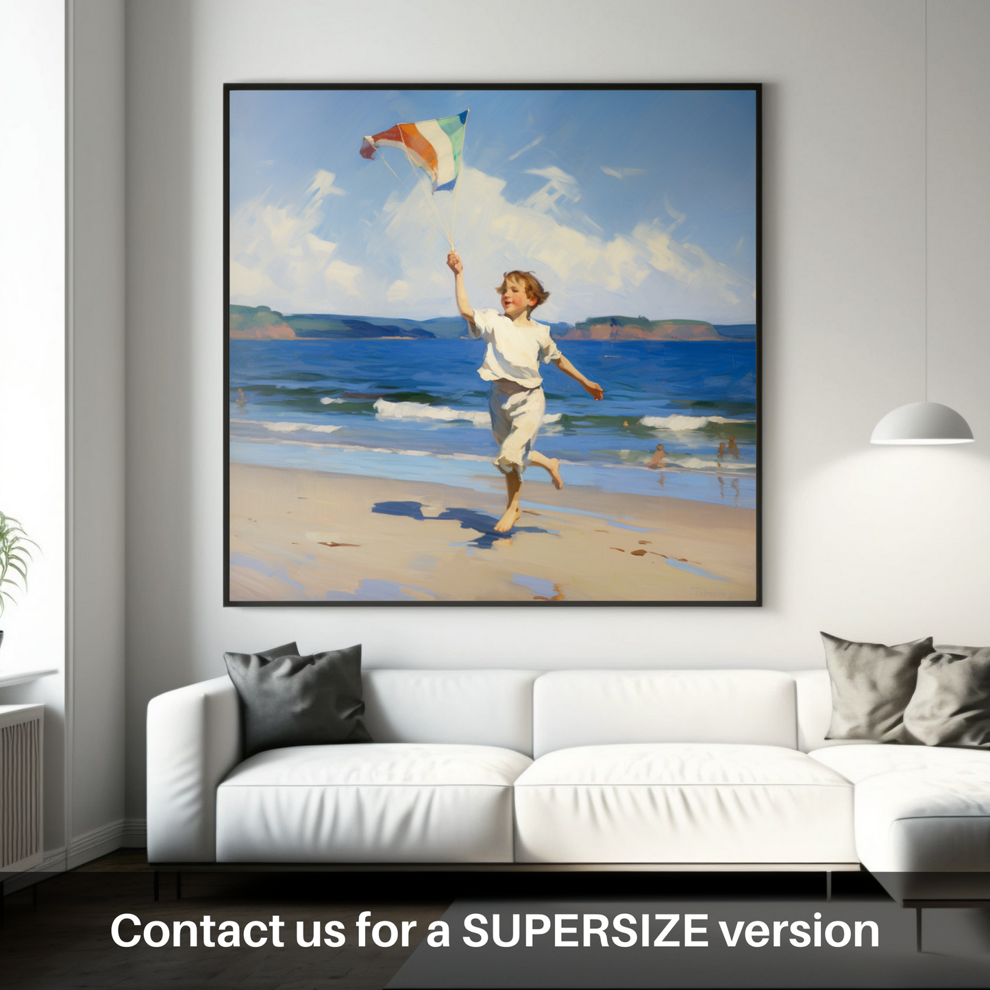 Huge supersize print of A boy flying a kite at Culzean Beach