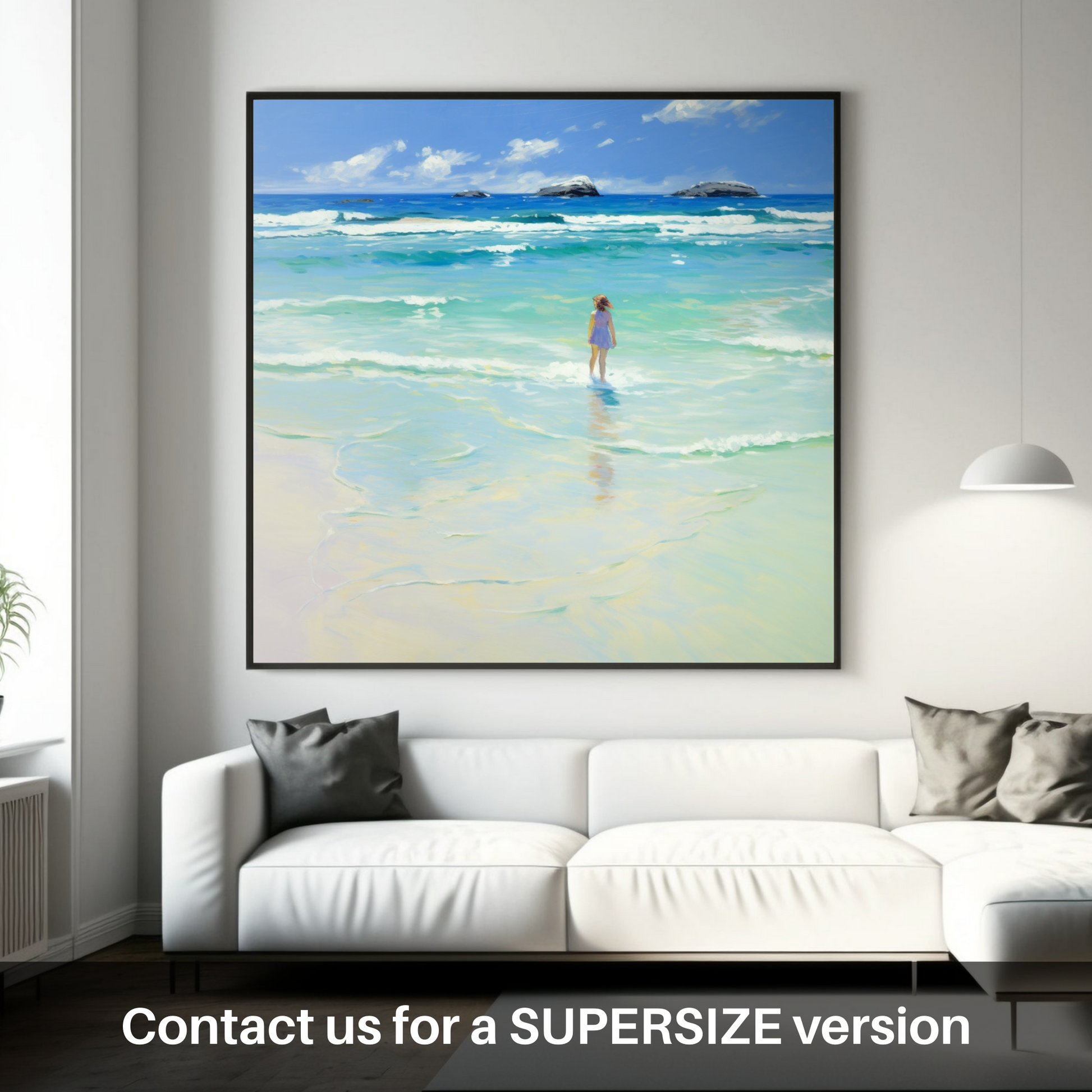 Huge supersize print of A girl paddling in the sea at Tiree Beach