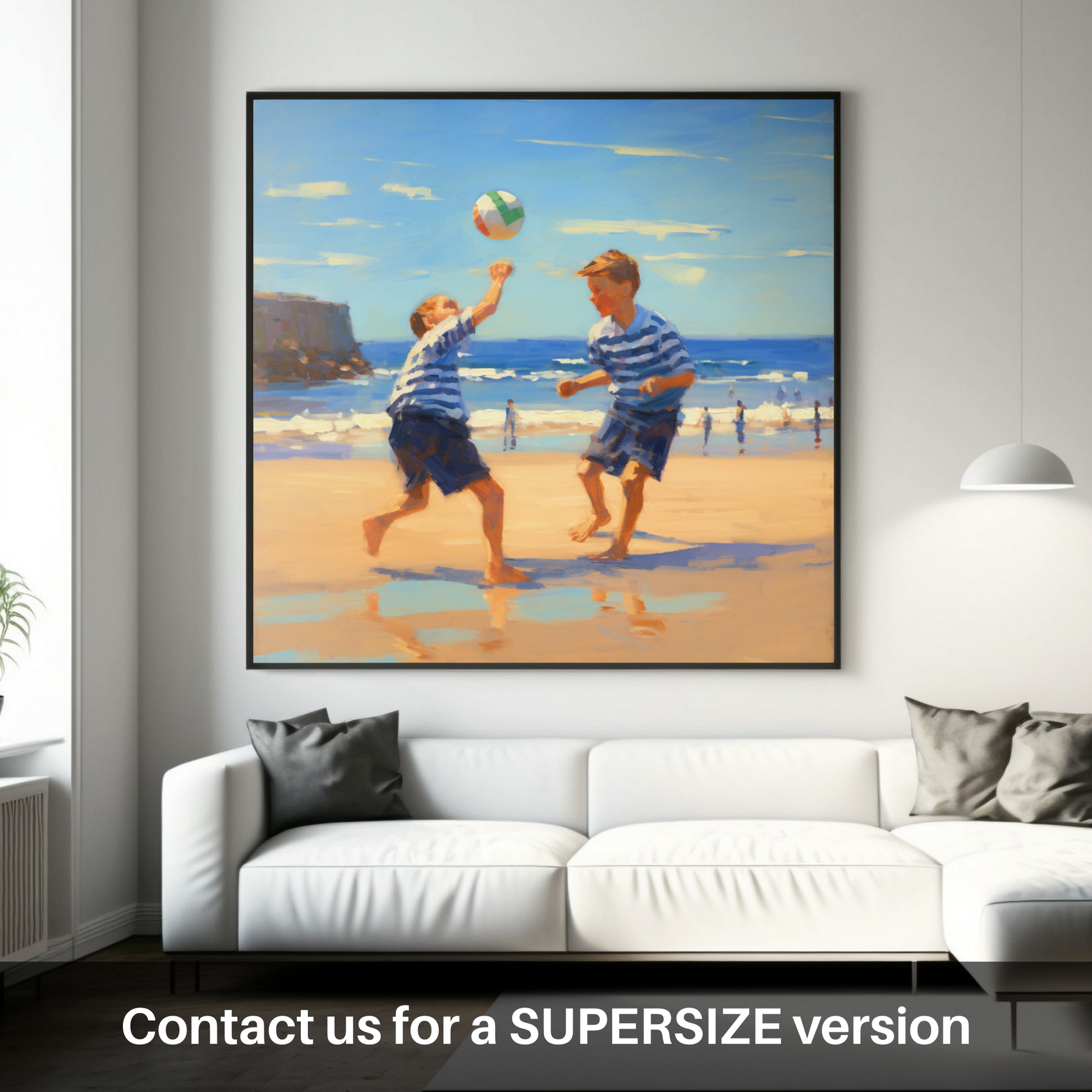 Huge supersize print of Two boys playing beach volleyball at Burghead Beach