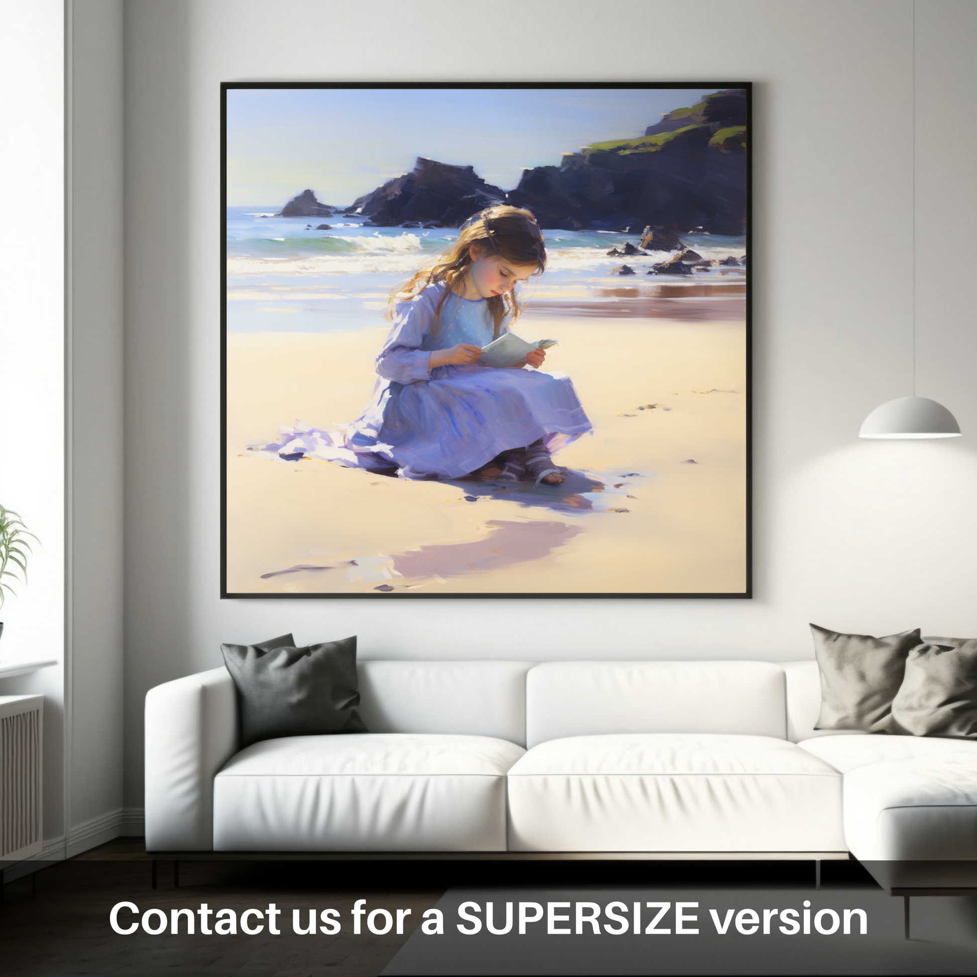 Huge supersize print of A girl writing her name in the sand at Eyemouth Beach