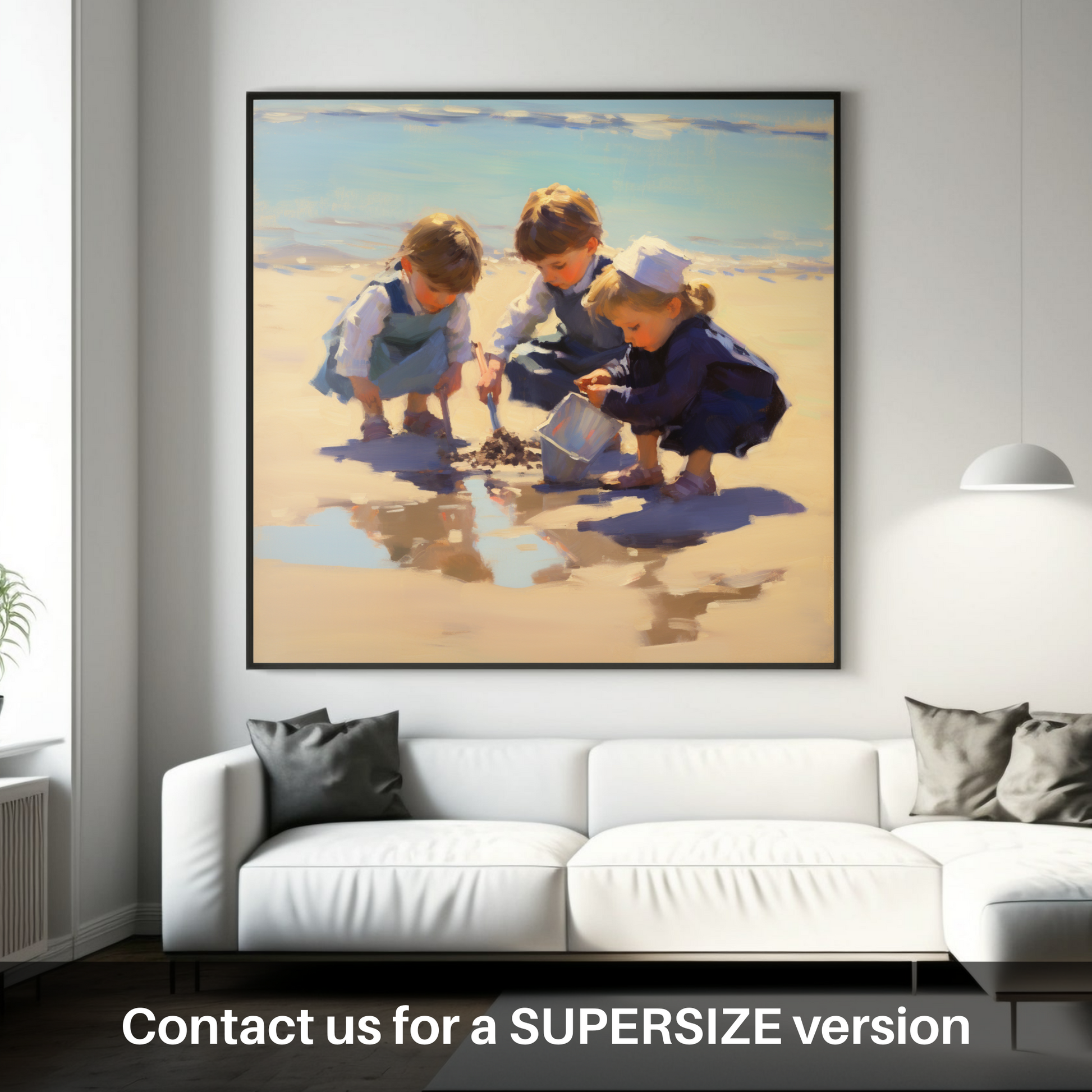 Huge supersize print of Three children digging in the sand at St. Andrews Beach