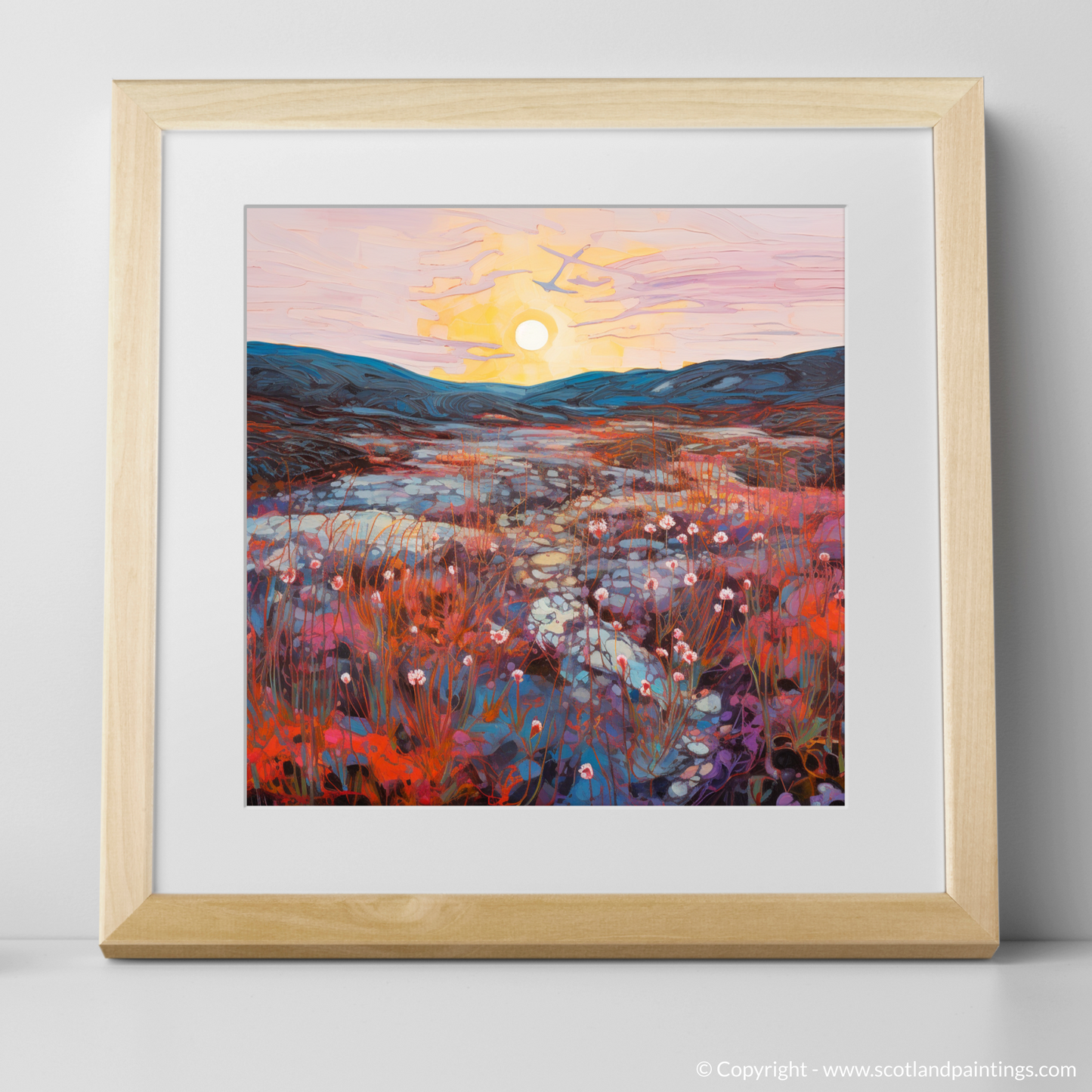 Art Print of Crowberry patches at dusk in Glencoe with a natural frame