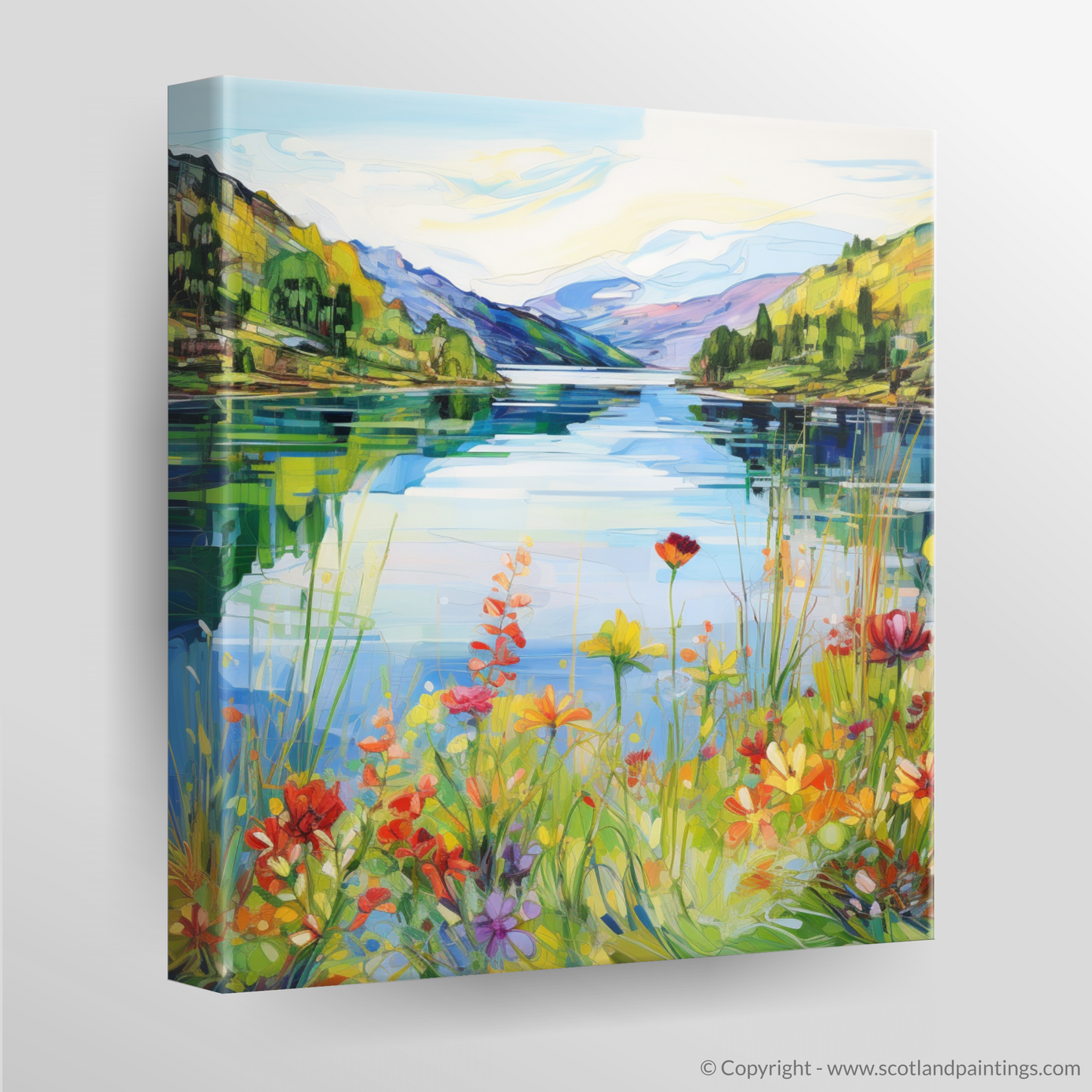 Painting and Art Print of Loch Katrine, Stirling in summer. Summer Splendour at Loch Katrine.