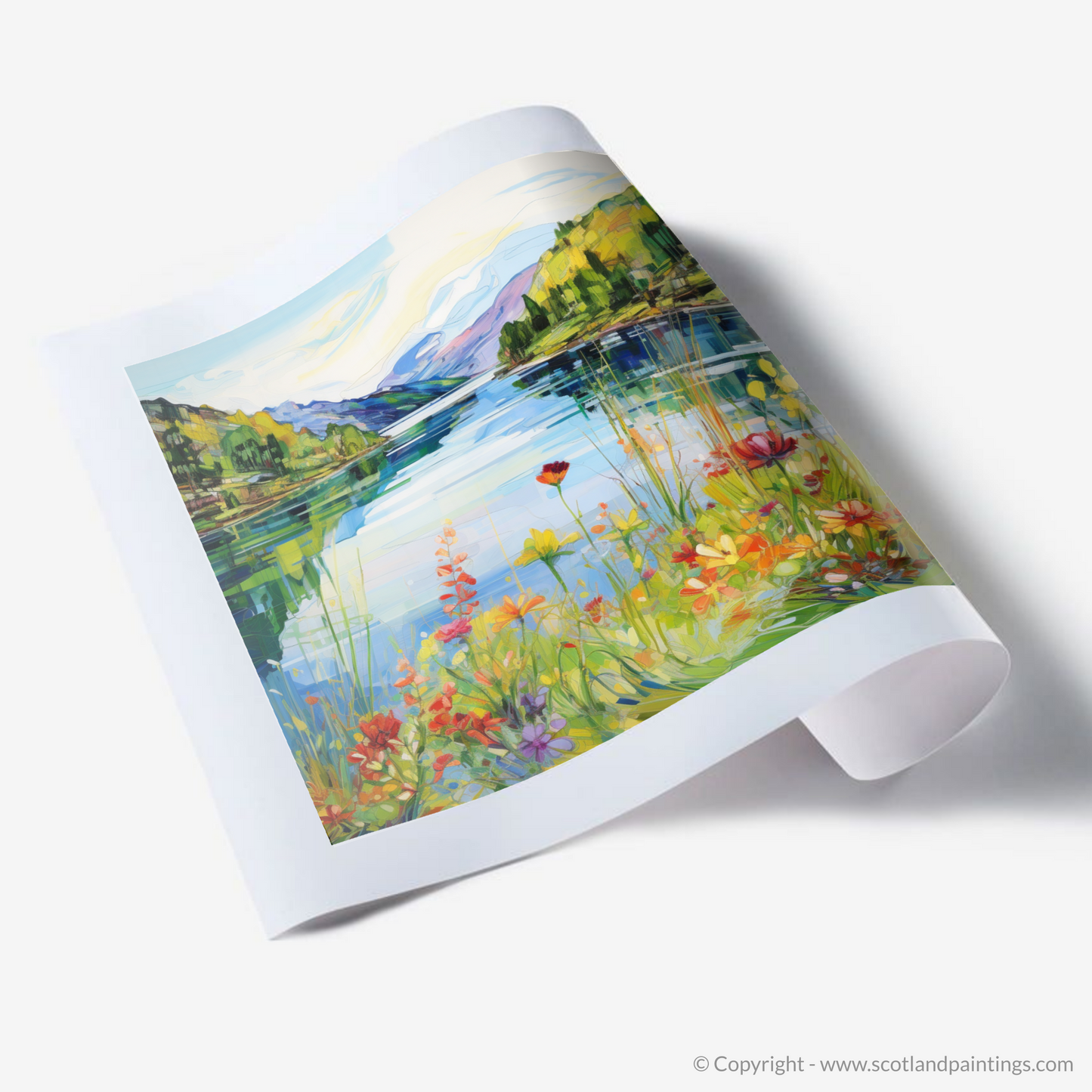 Painting and Art Print of Loch Katrine, Stirling in summer. Summer Splendour at Loch Katrine.