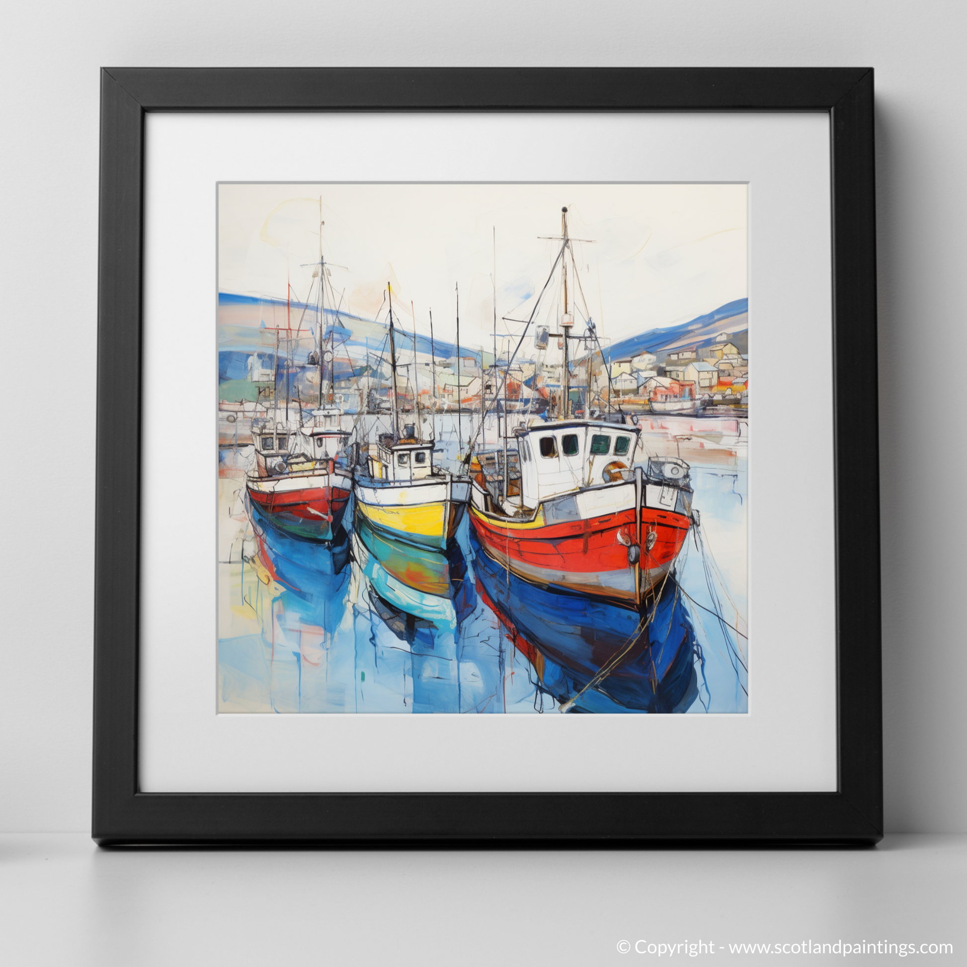 Art Print of Ullapool Harbour with a black frame