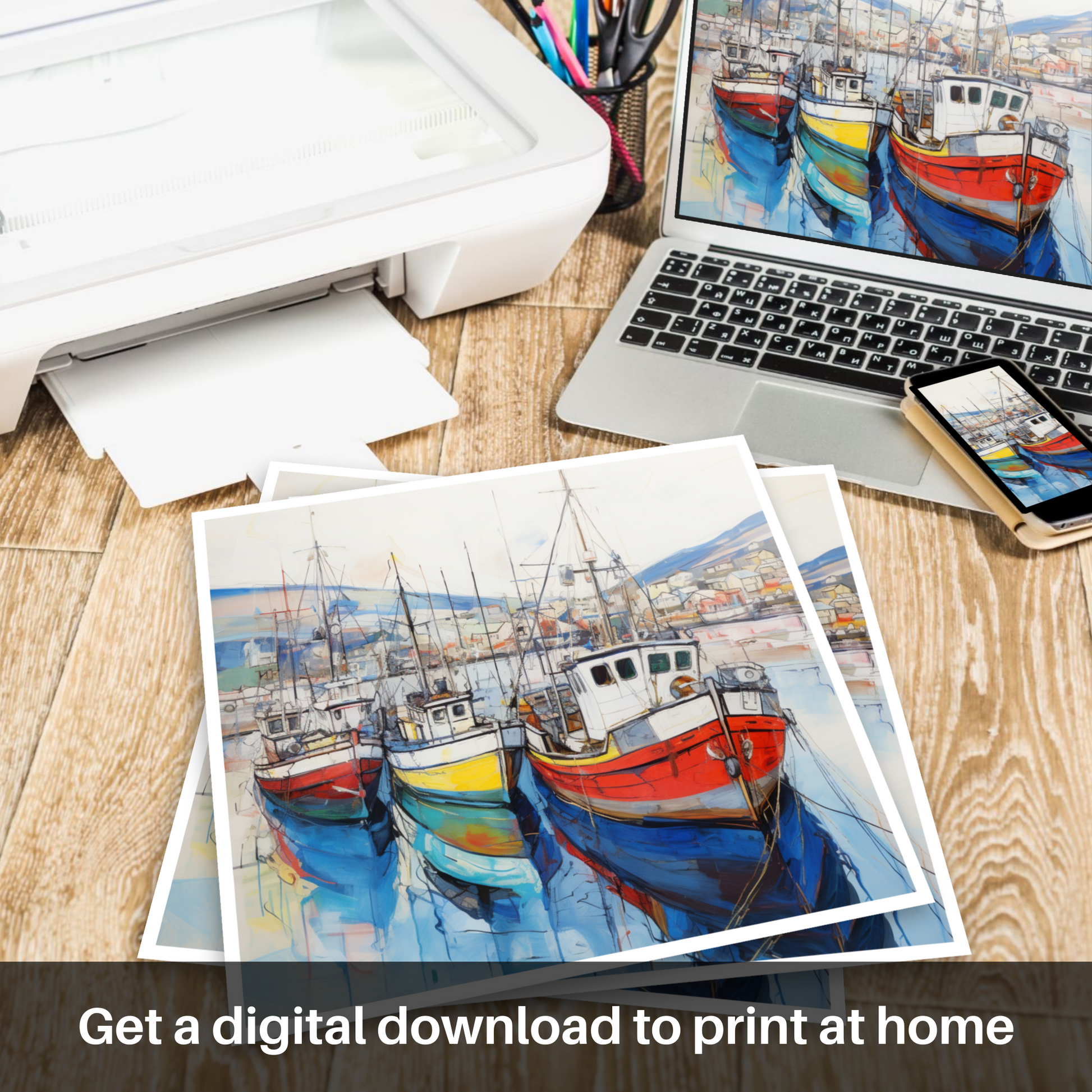 Downloadable and printable picture of Ullapool Harbour
