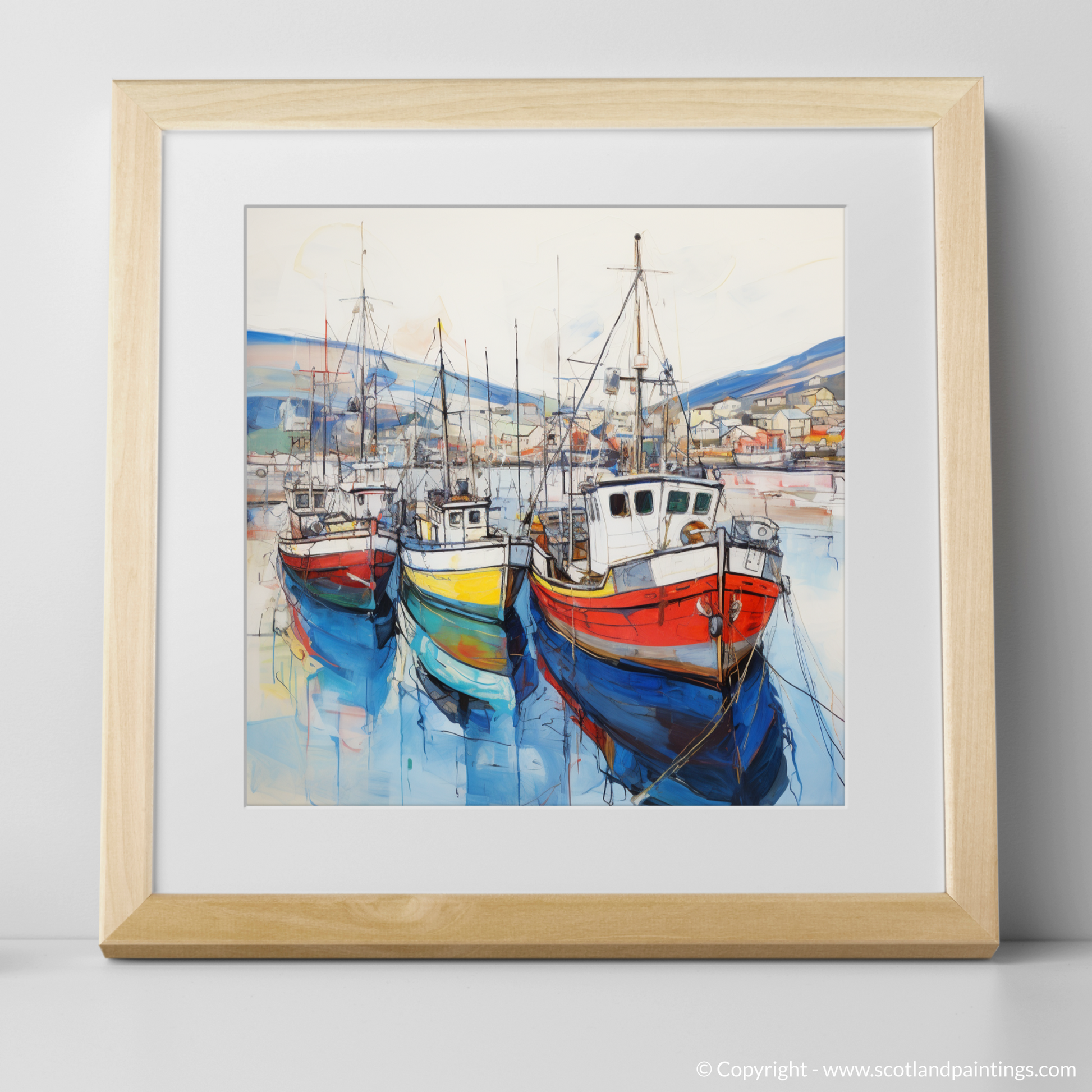 Art Print of Ullapool Harbour with a natural frame