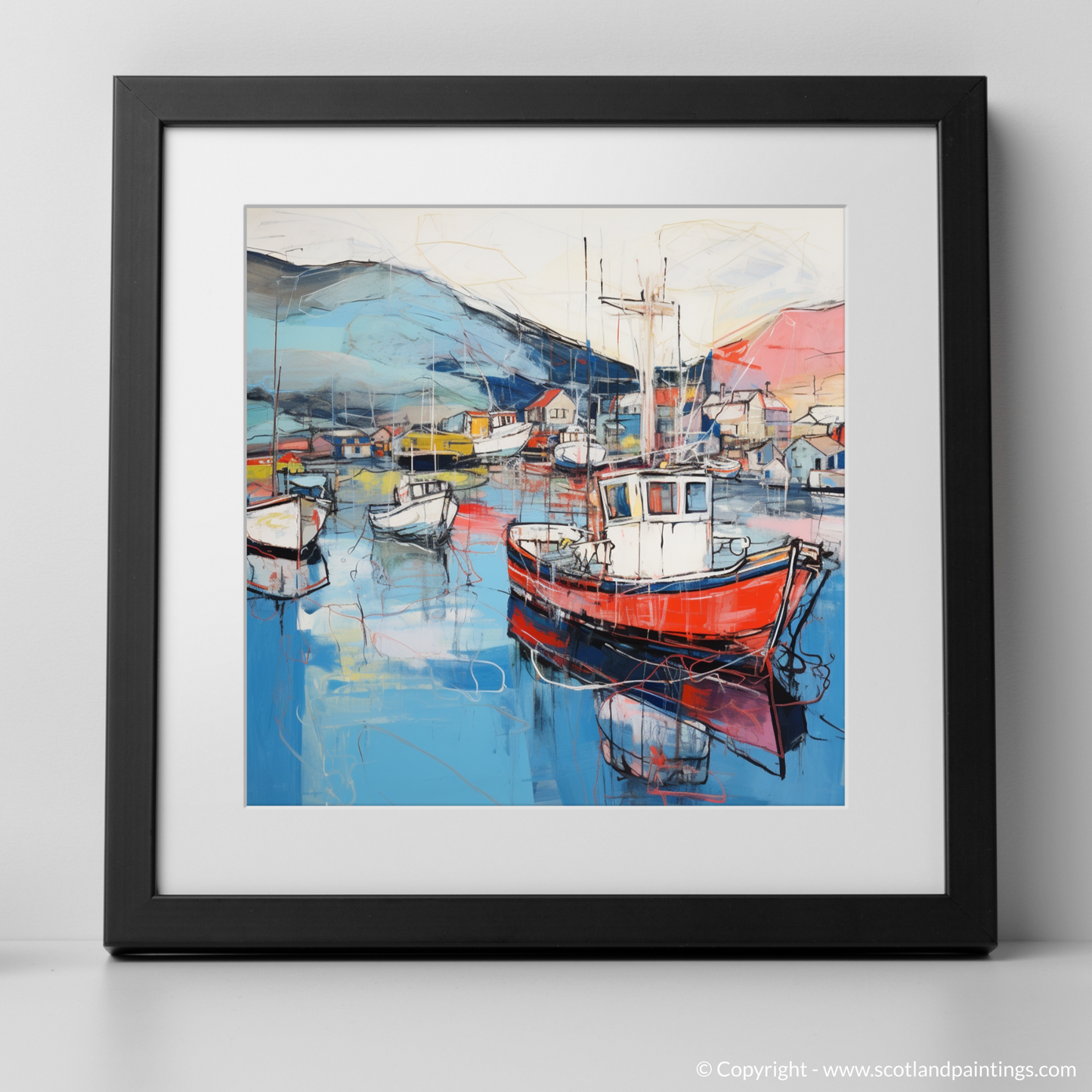 Art Print of Ullapool Harbour with a black frame