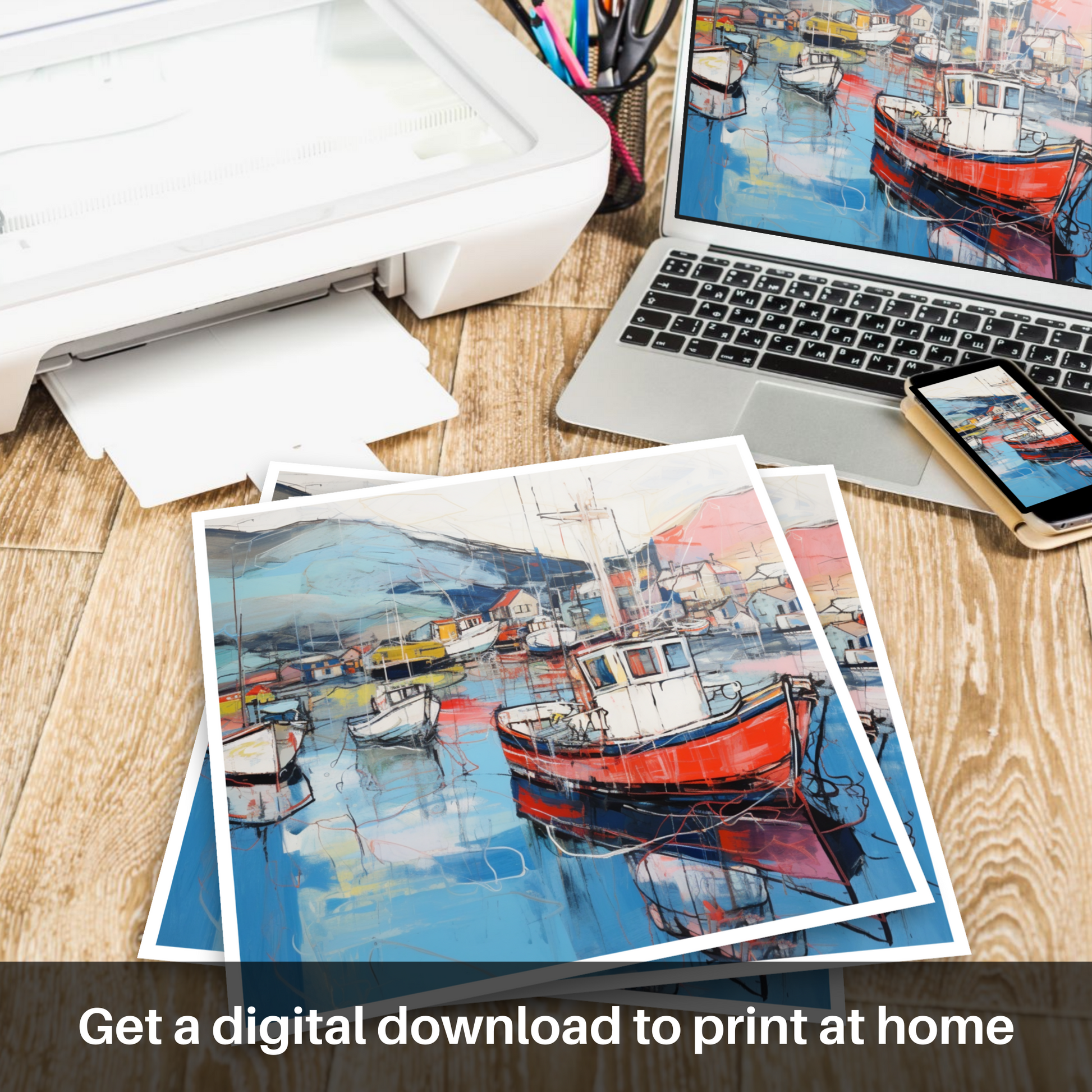 Downloadable and printable picture of Ullapool Harbour