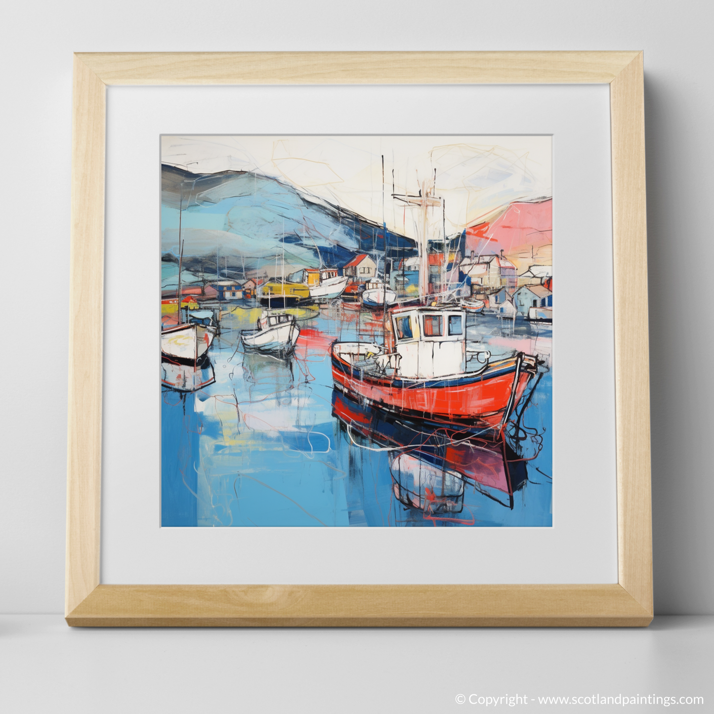 Art Print of Ullapool Harbour with a natural frame