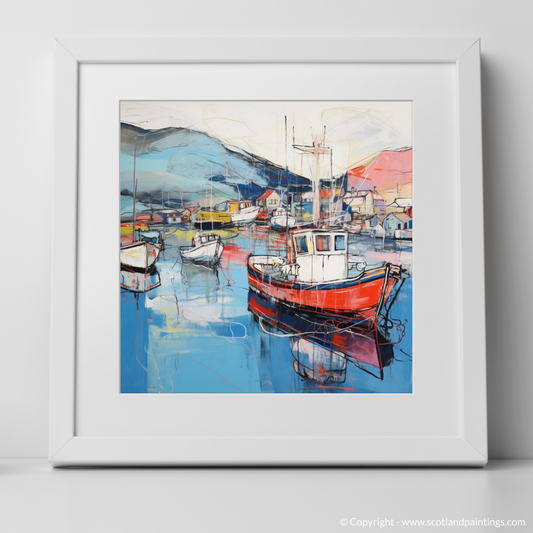 Art Print of Ullapool Harbour with a white frame