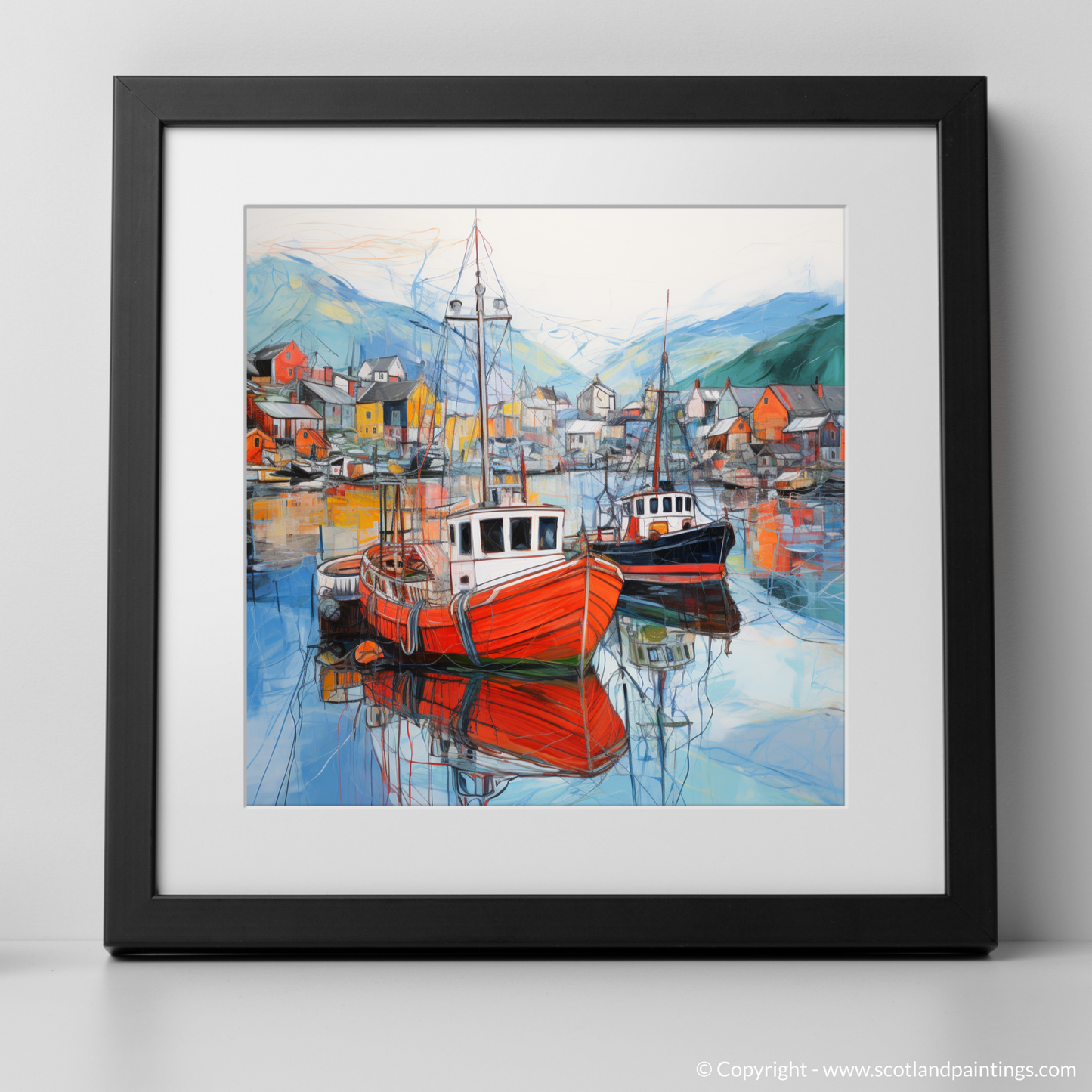 Art Print of Ullapool Harbour with a black frame