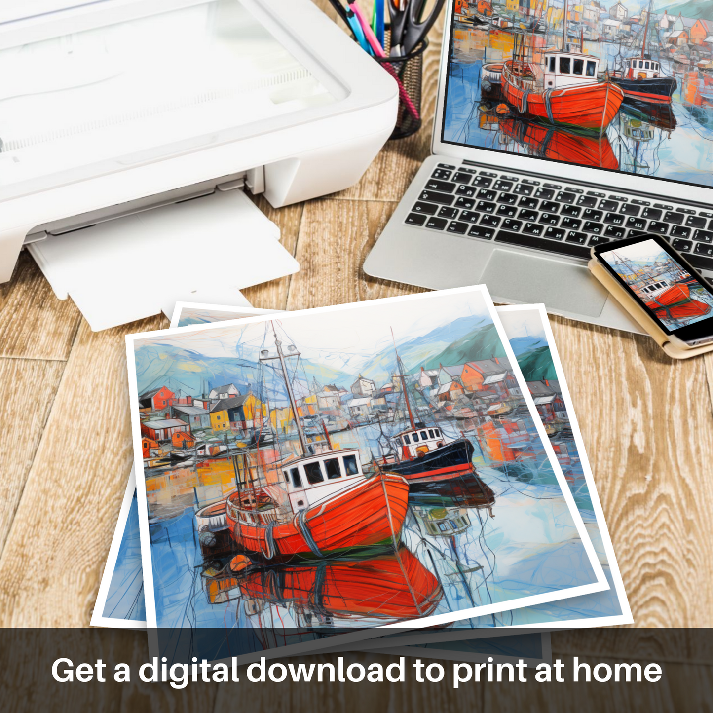 Downloadable and printable picture of Ullapool Harbour
