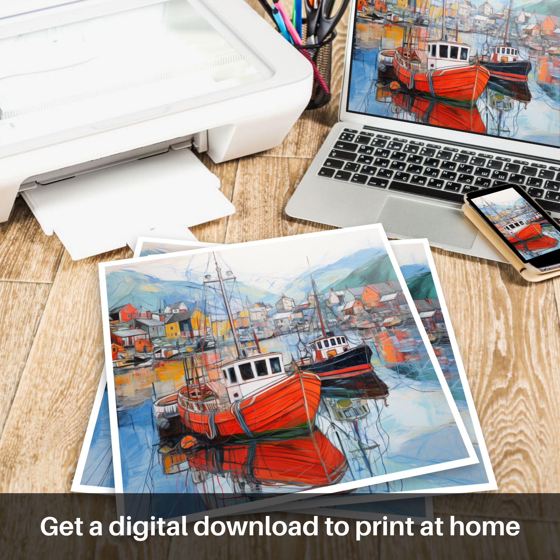 Downloadable and printable picture of Ullapool Harbour