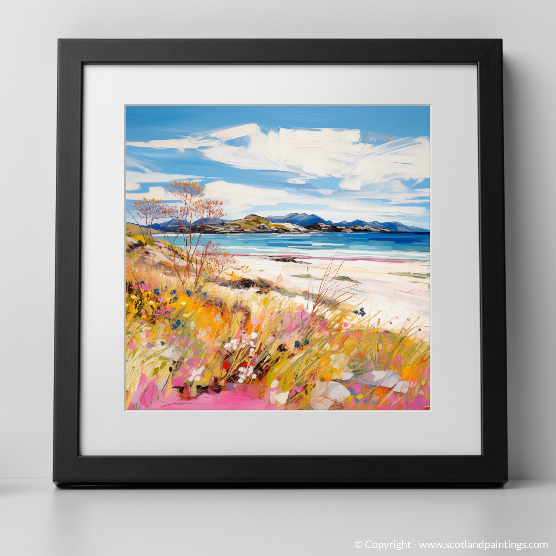 Art Print of Camusdarach Beach near Arisaig with a black frame