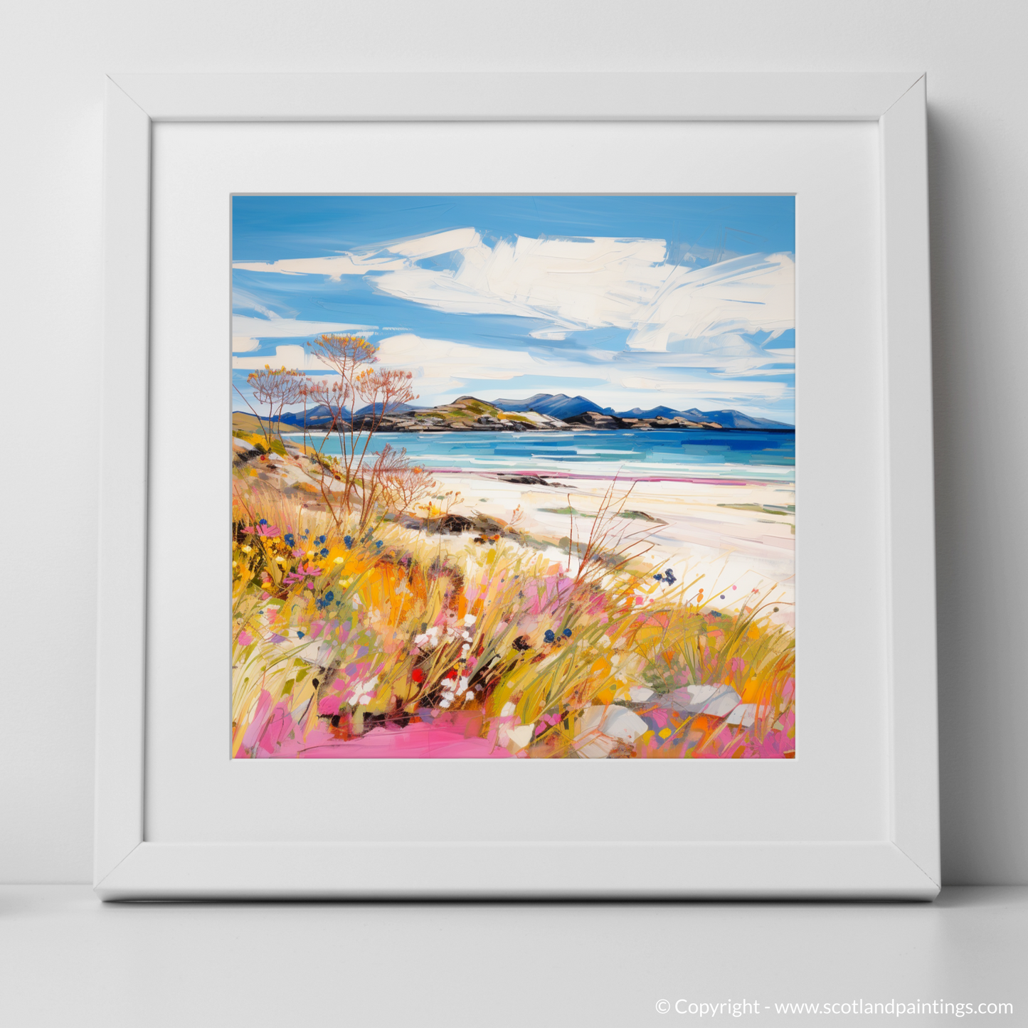 Art Print of Camusdarach Beach near Arisaig with a white frame