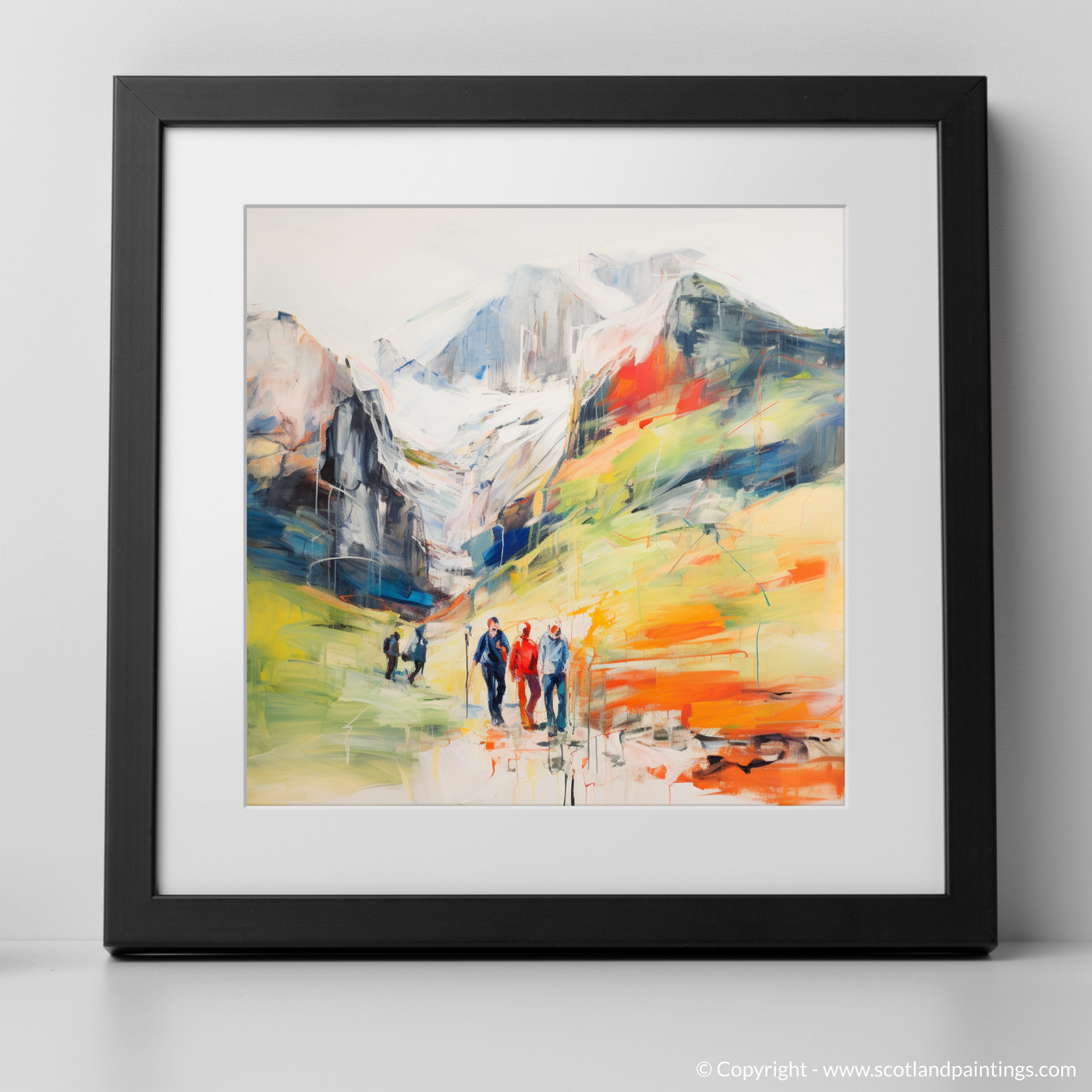 Art Print of Hikers in Glencoe with a black frame