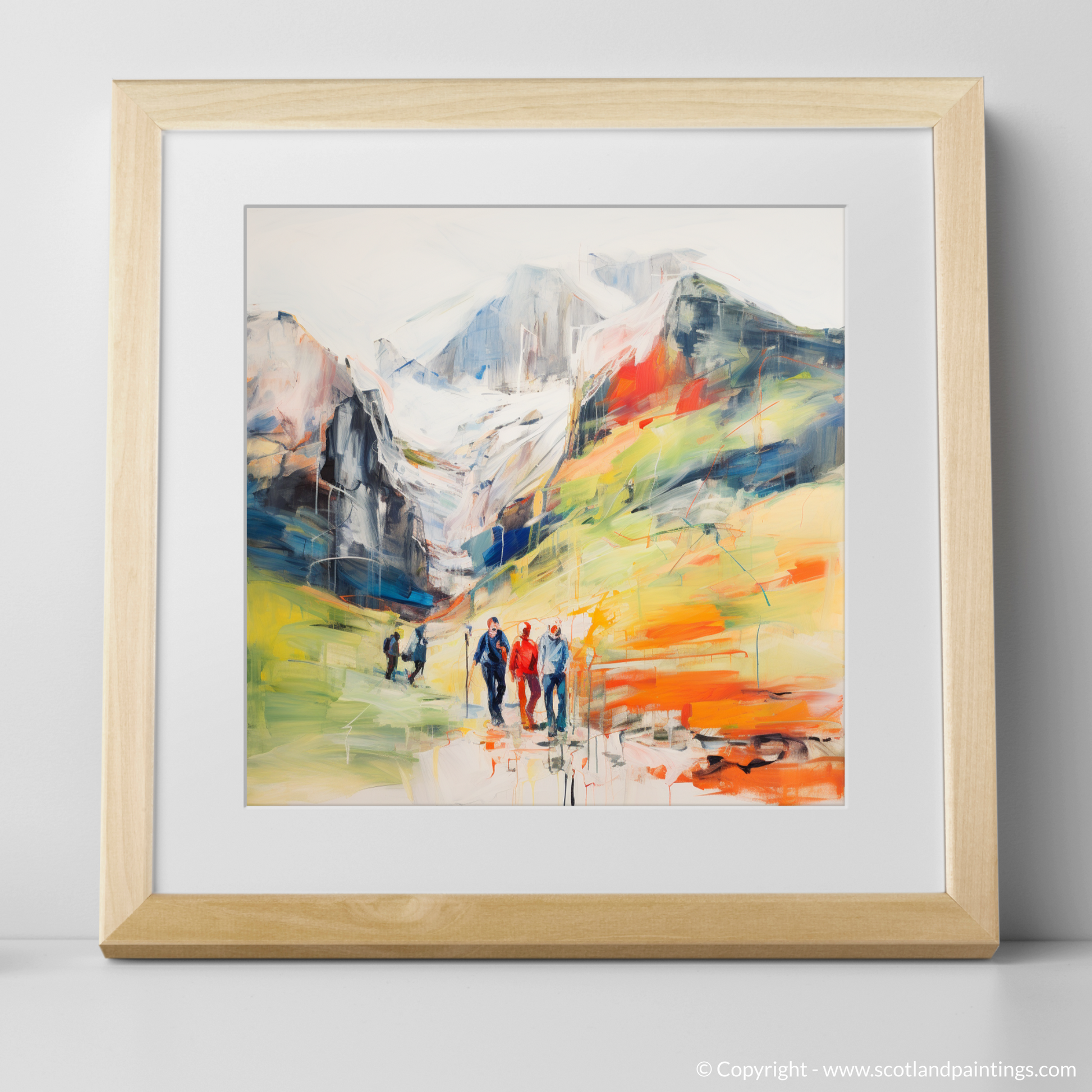 Art Print of Hikers in Glencoe with a natural frame