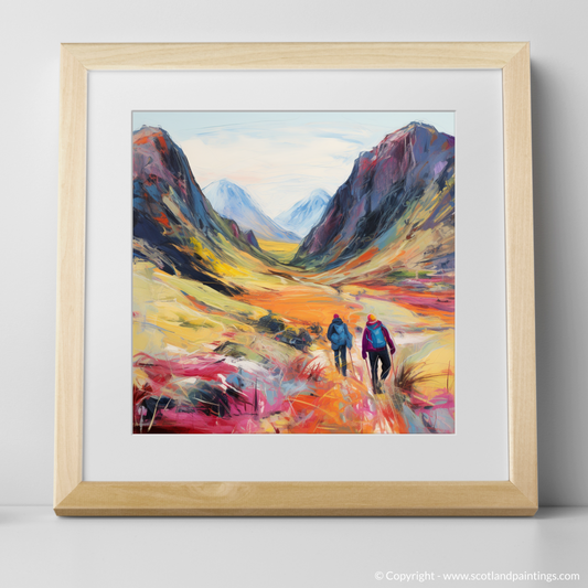 Art Print of Hikers in Glencoe with a natural frame