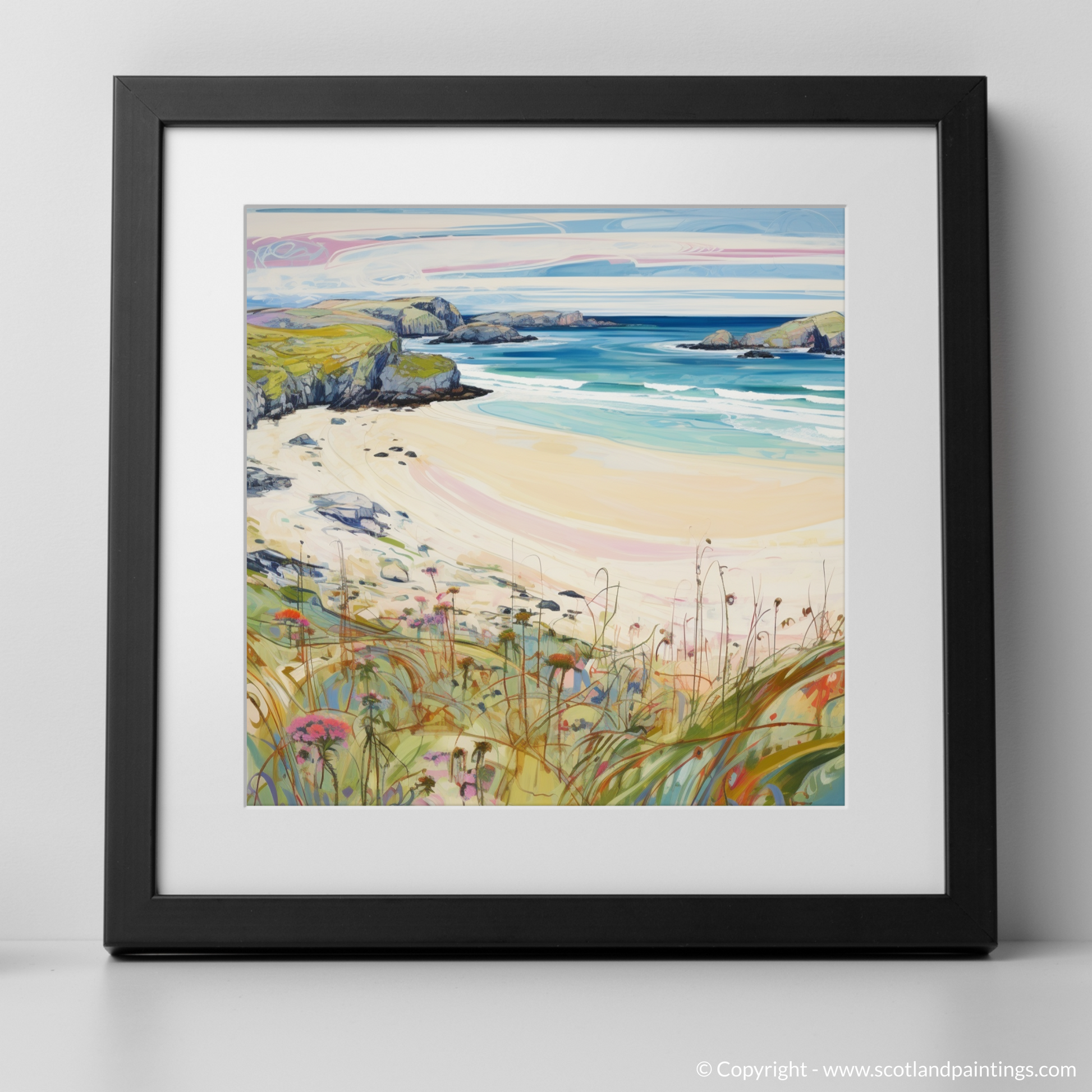 Art Print of Durness Beach, Sutherland in summer with a black frame