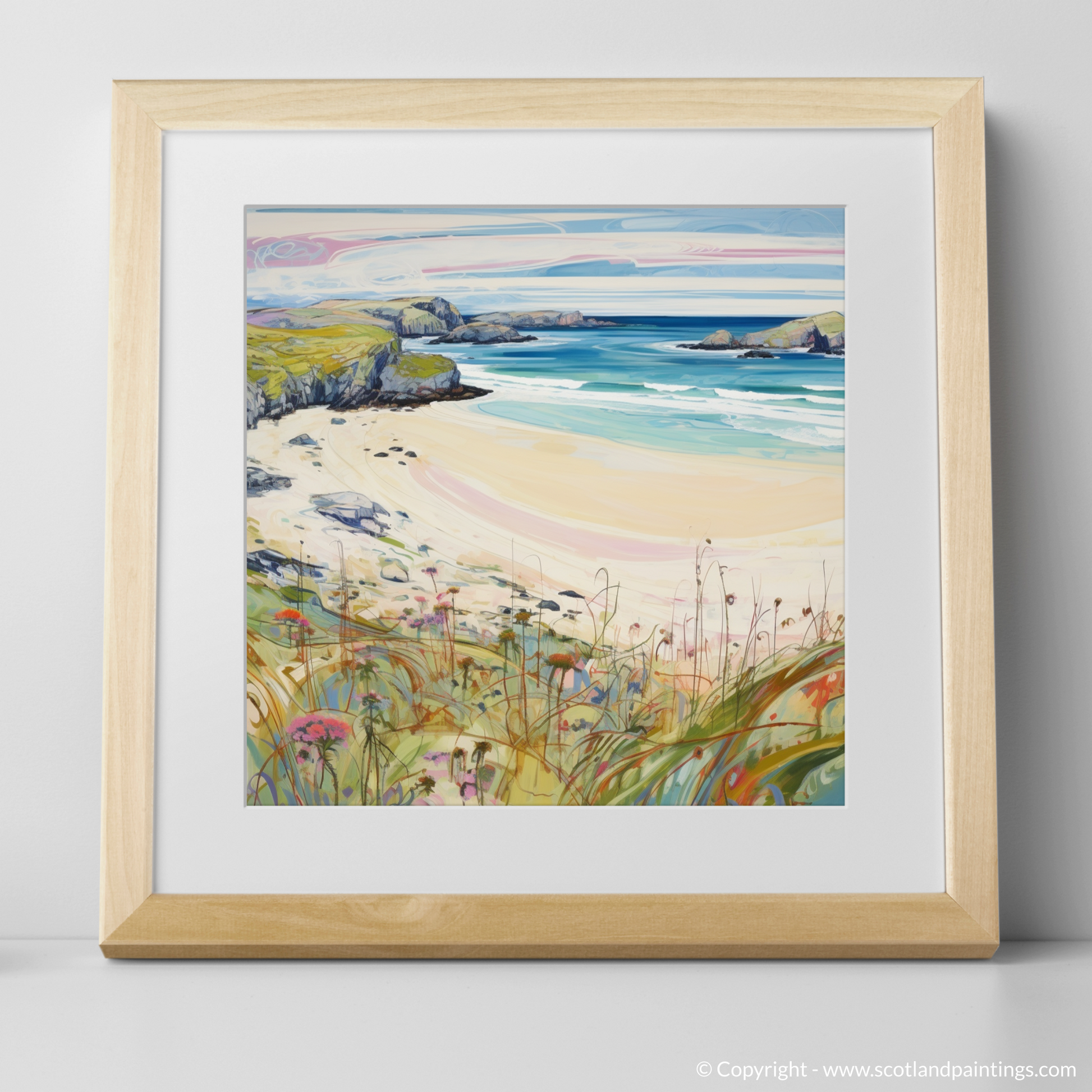 Art Print of Durness Beach, Sutherland in summer with a natural frame