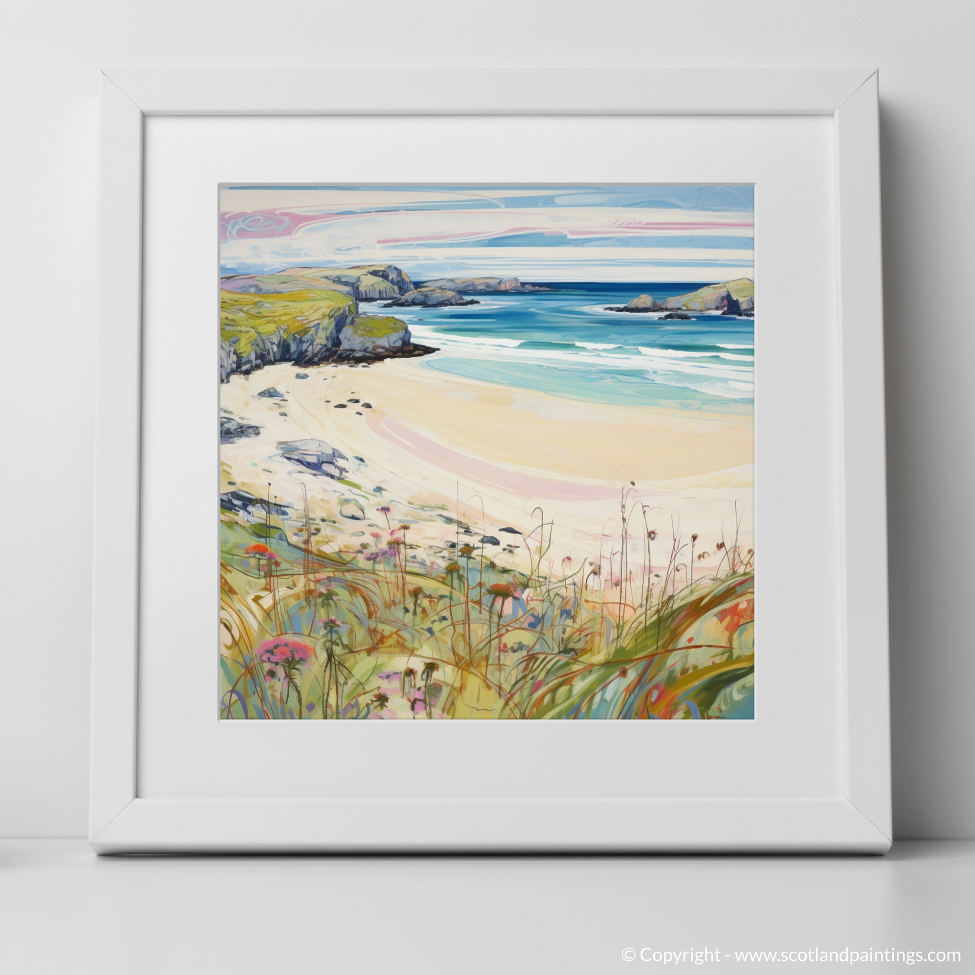 Art Print of Durness Beach, Sutherland in summer with a white frame