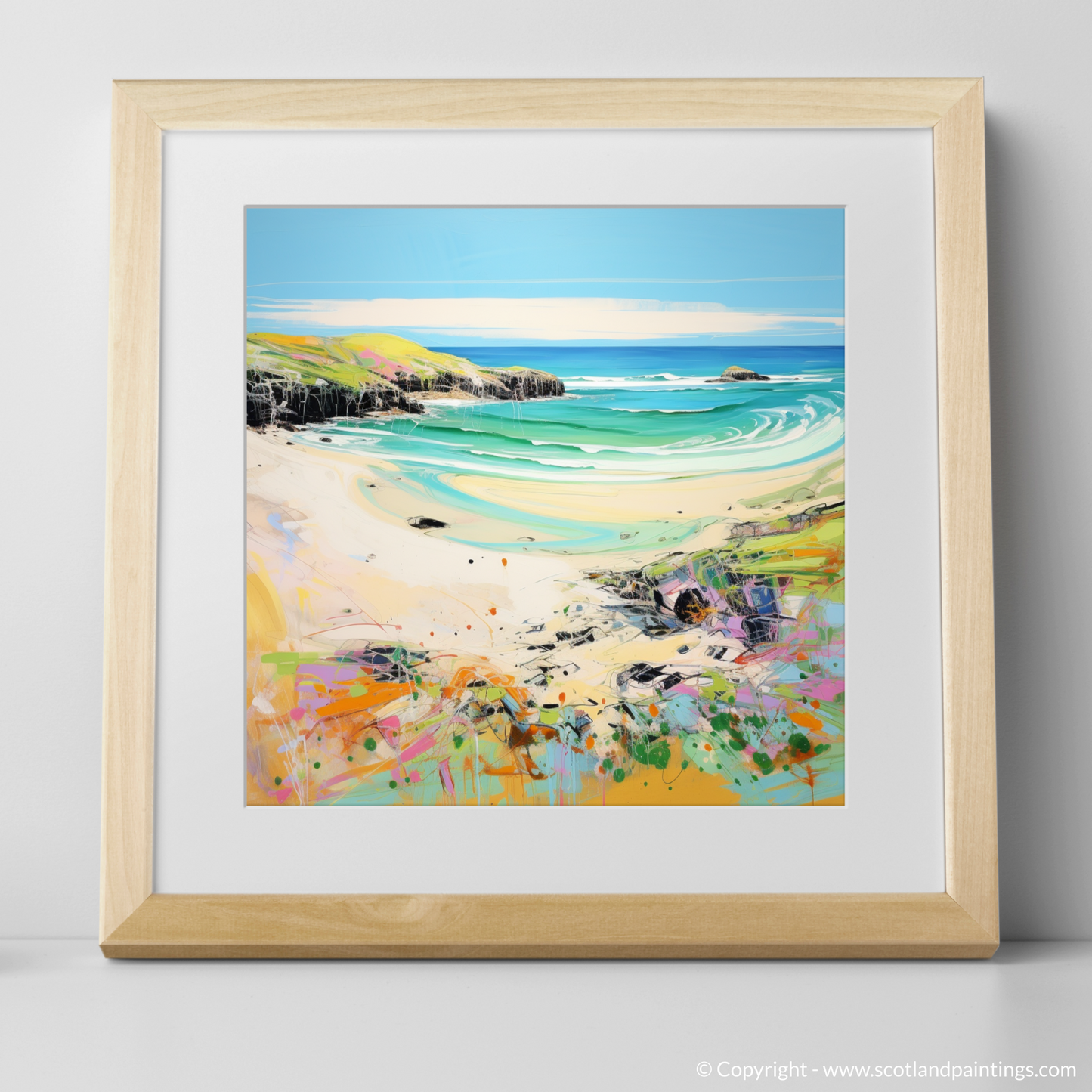 Art Print of Durness Beach, Sutherland in summer with a natural frame