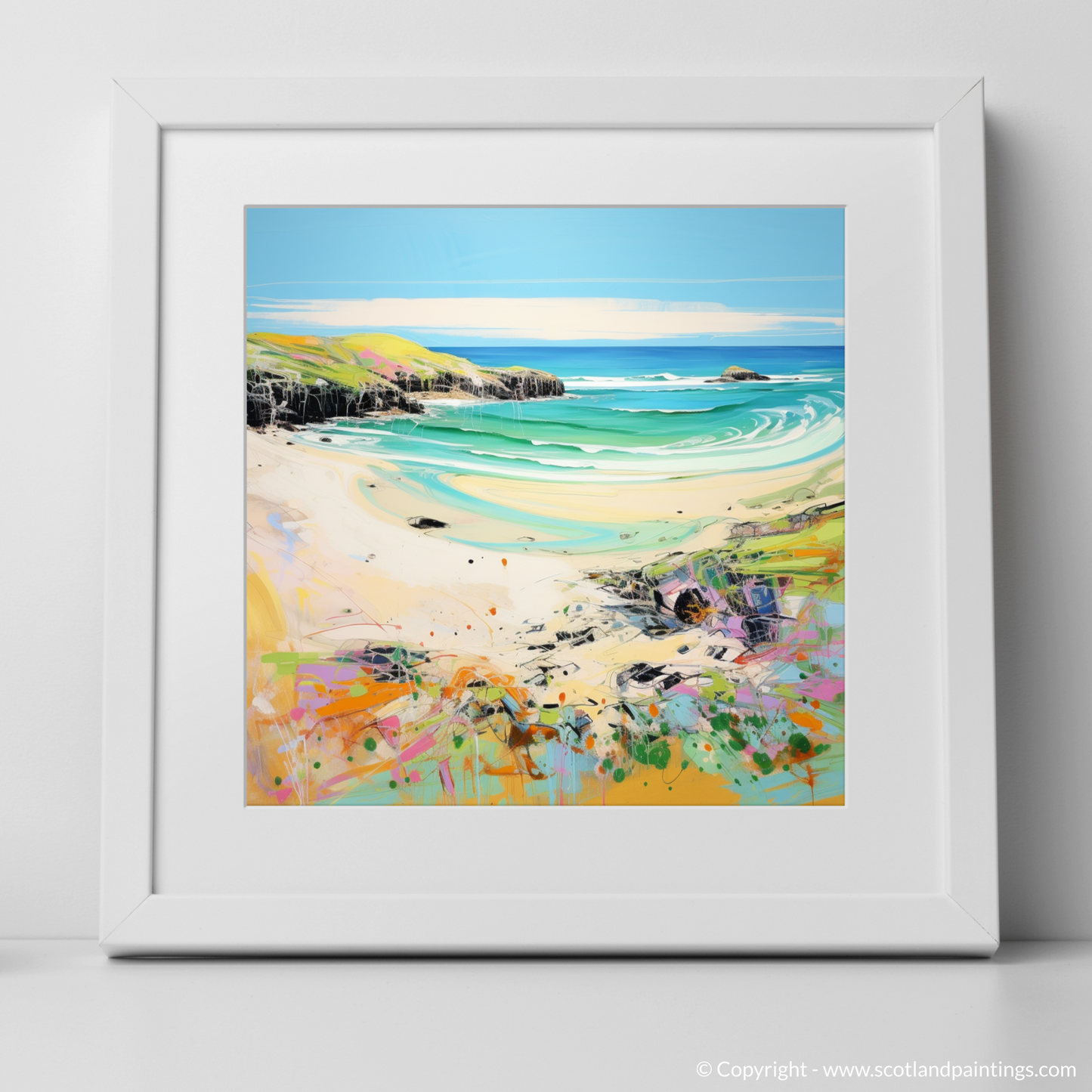 Art Print of Durness Beach, Sutherland in summer with a white frame