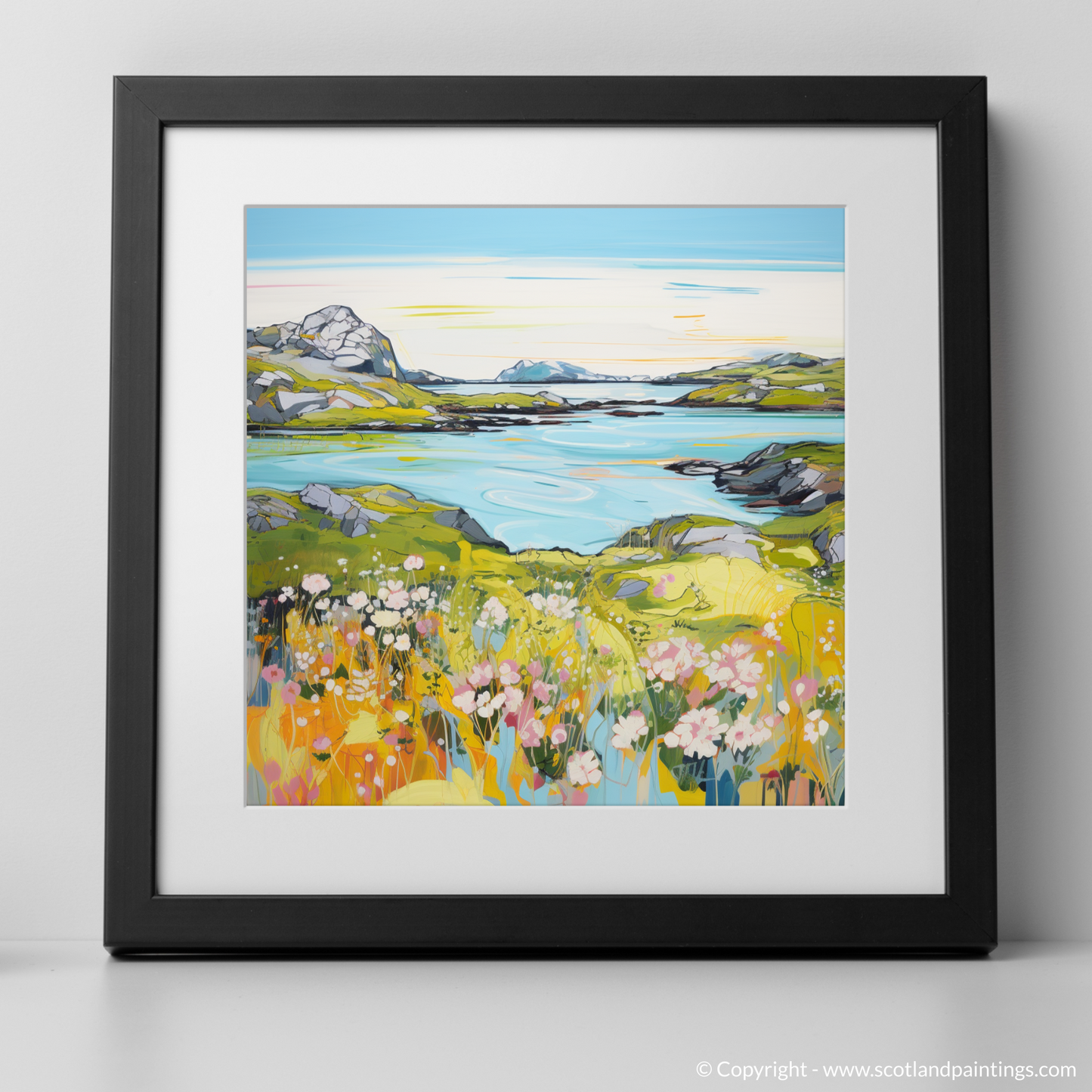 Art Print of Isle of Scalpay, Outer Hebrides in summer with a black frame