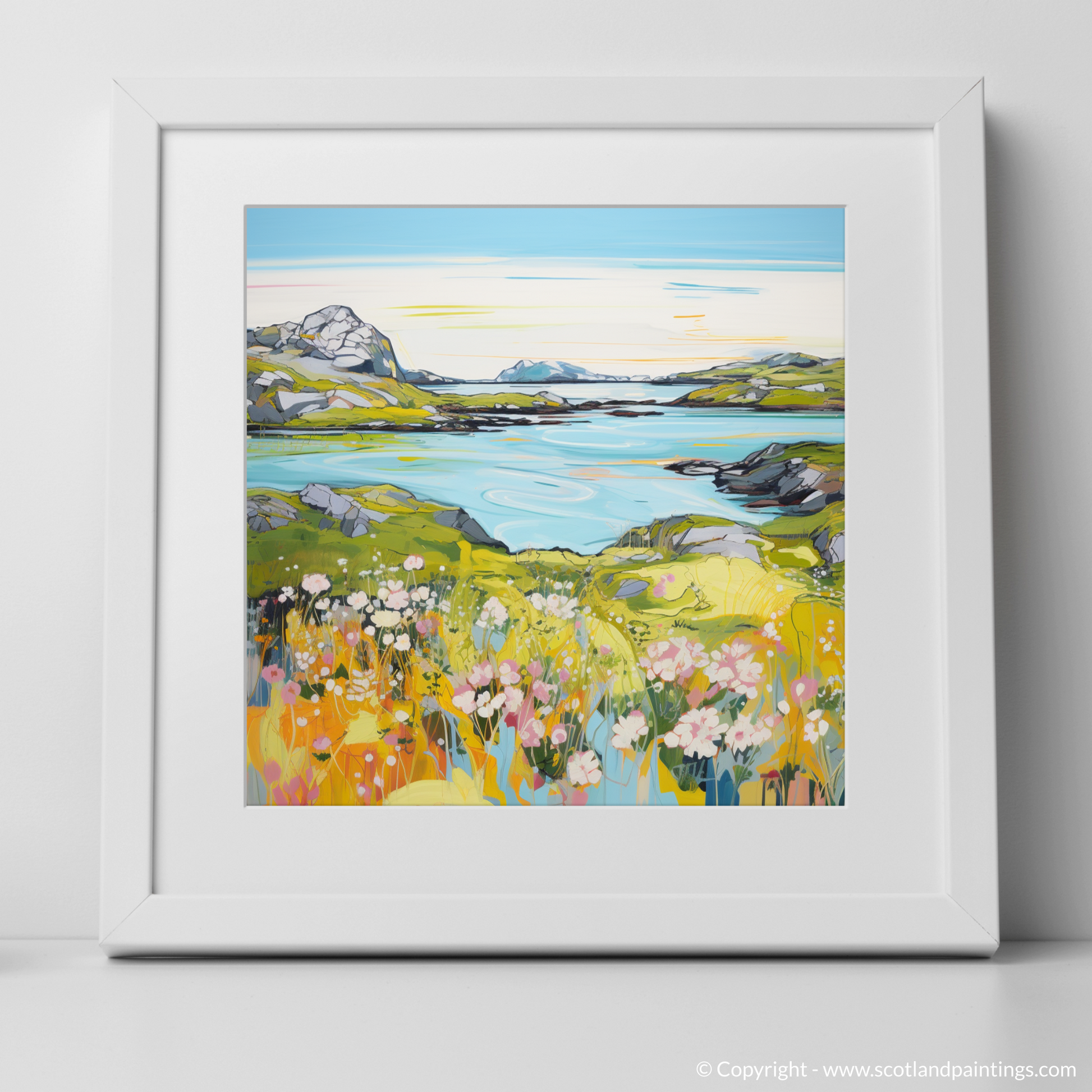 Art Print of Isle of Scalpay, Outer Hebrides in summer with a white frame