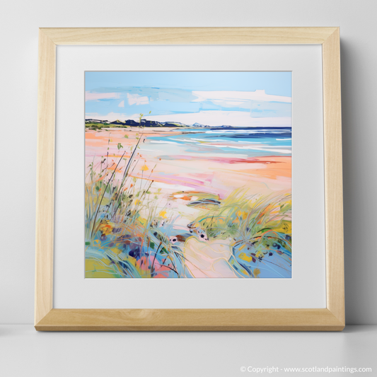 Art Print of Longniddry Beach, East Lothian in summer with a natural frame