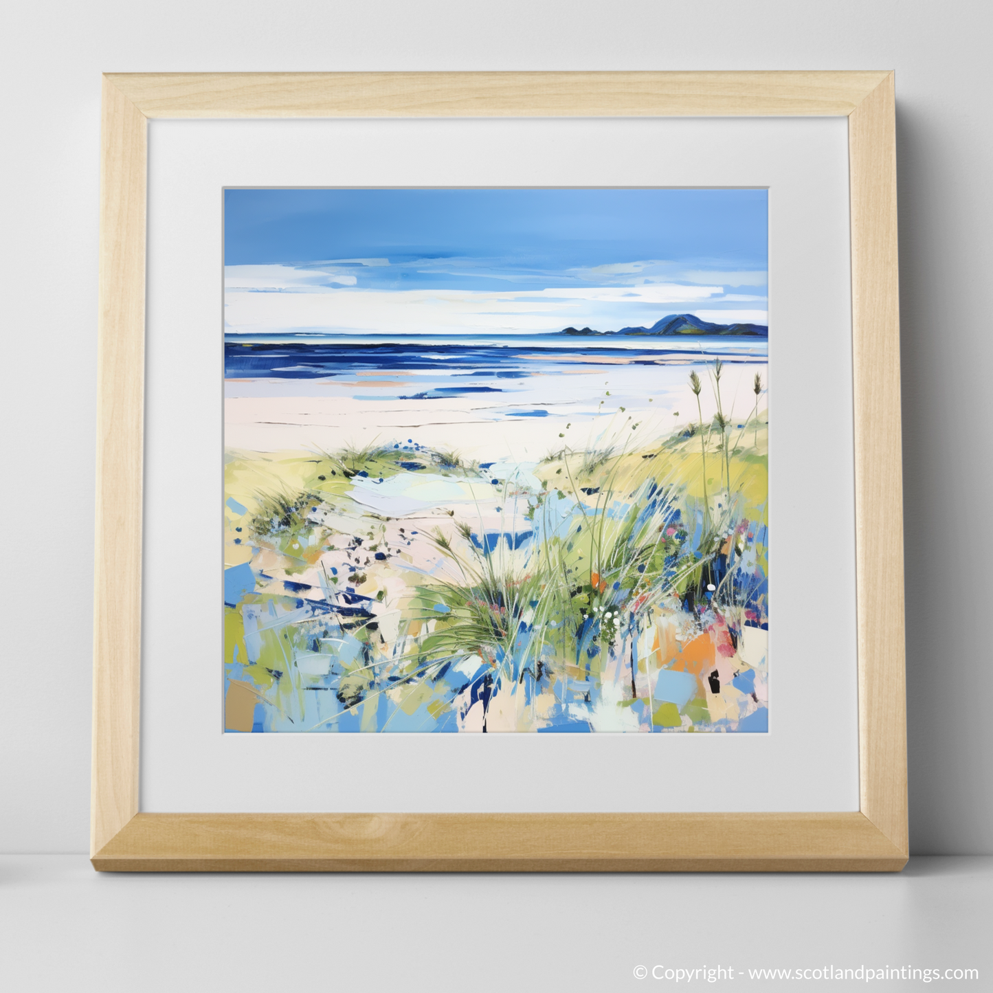 Art Print of Longniddry Beach, East Lothian in summer with a natural frame