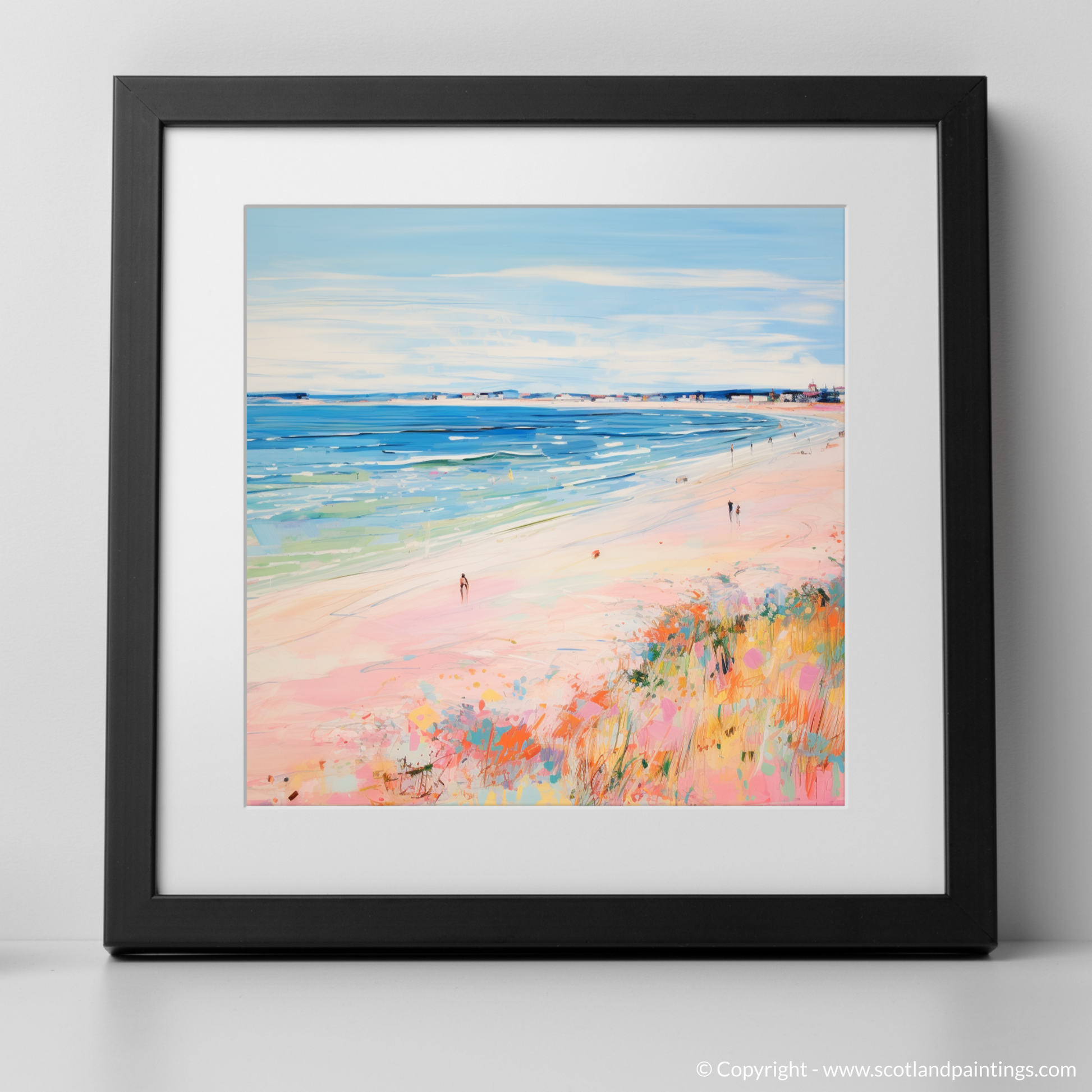 Art Print of Nairn Beach, Nairn in summer with a black frame
